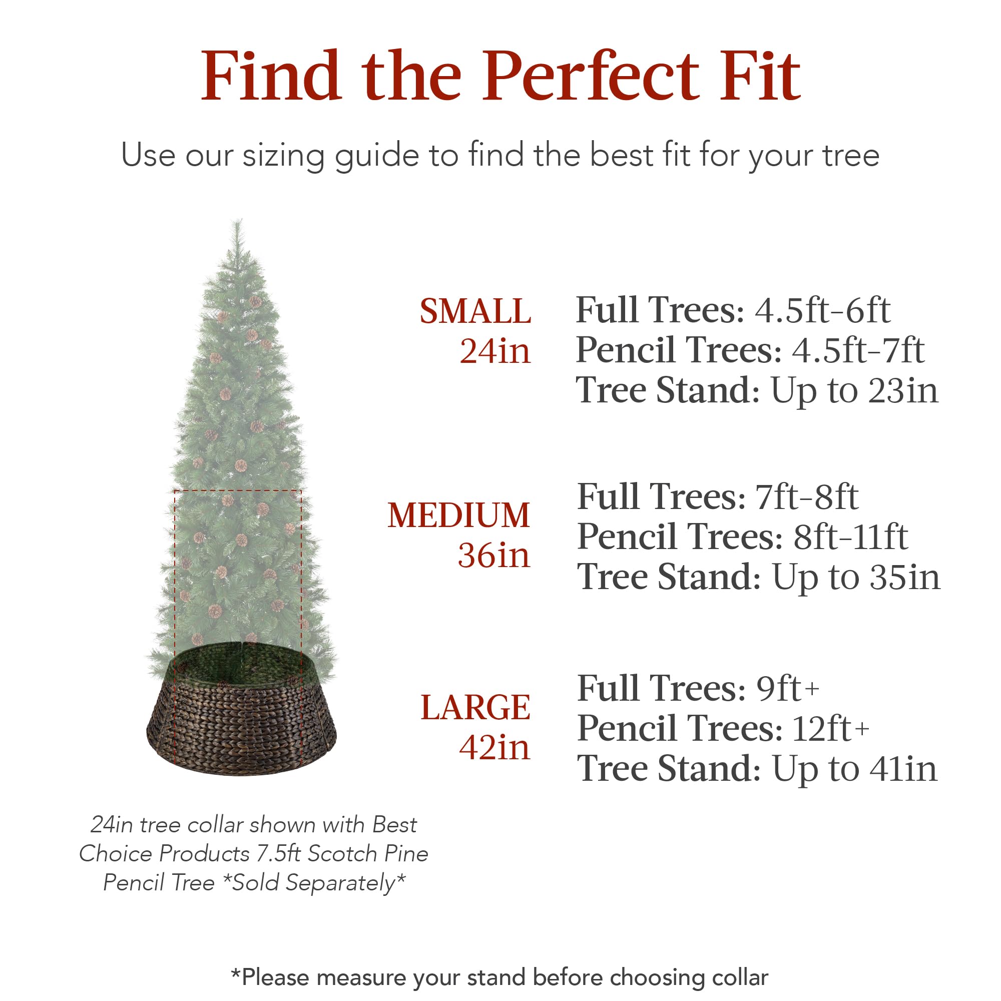 Best Choice Products 42in Christmas Tree Collar, Woven Hyacinth 4-Piece Holiday Rattan Tree Skirt Accessory for Home w/Cord Cut-