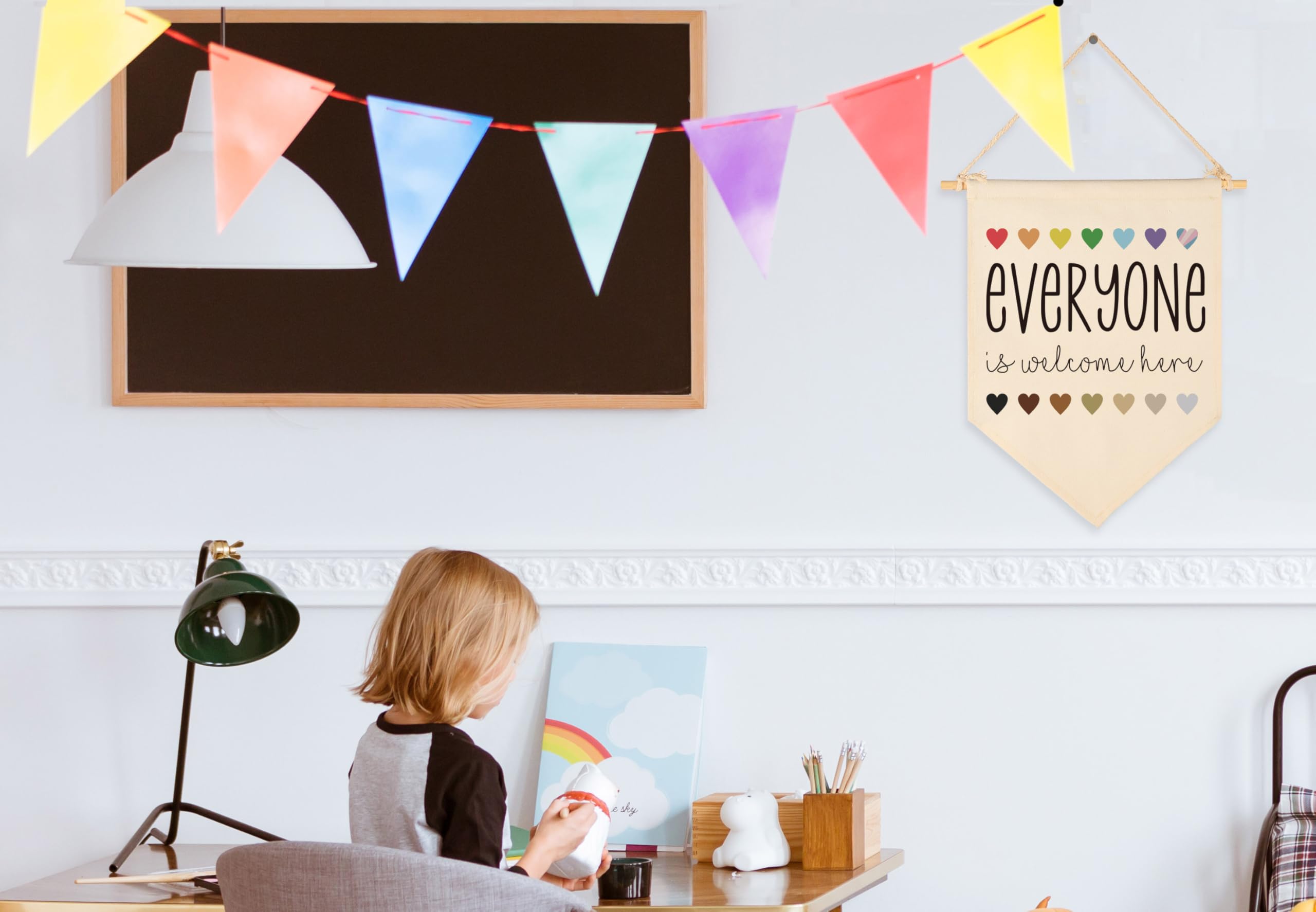 Everyone is Welcome Here,Diversity,Equality Educational,Gifts for Boys Girls Kids-Hanging Flag Pennant Banner Wall Decor Gifts f