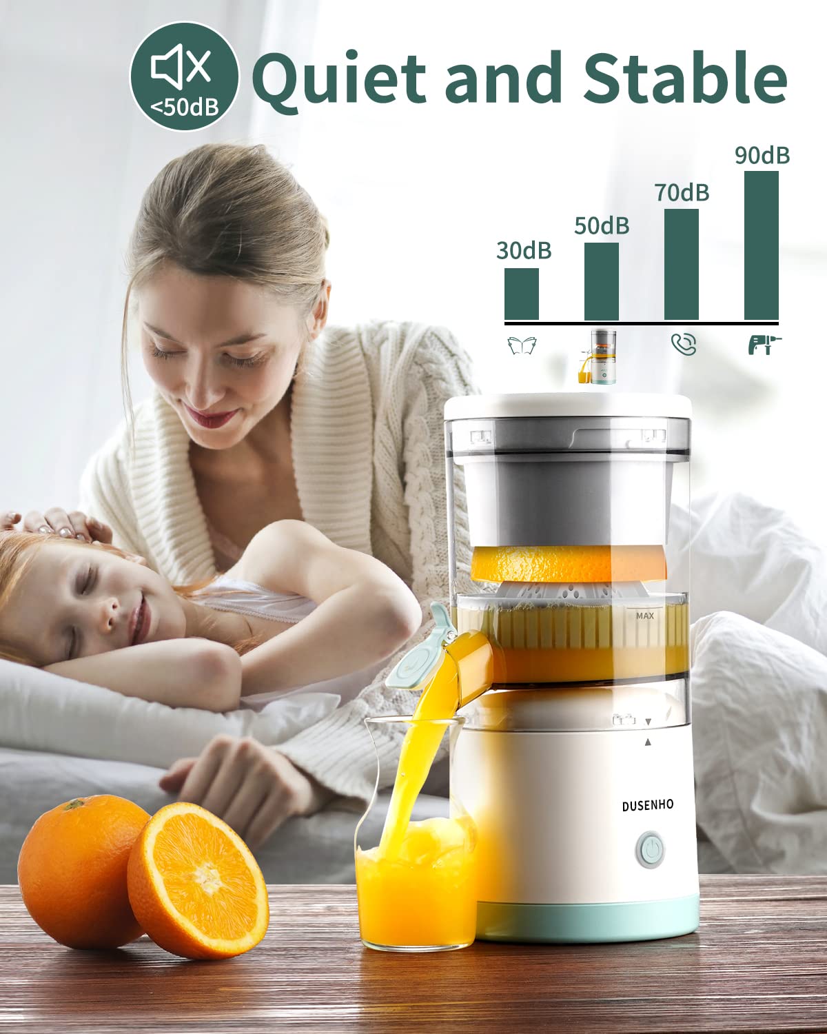DUSENHO Electric Juicer Rechargeable - Citrus Juicer Machines with USB and Cleaning Brush Portable Juicer for Orange  Lemon  Grapefruit