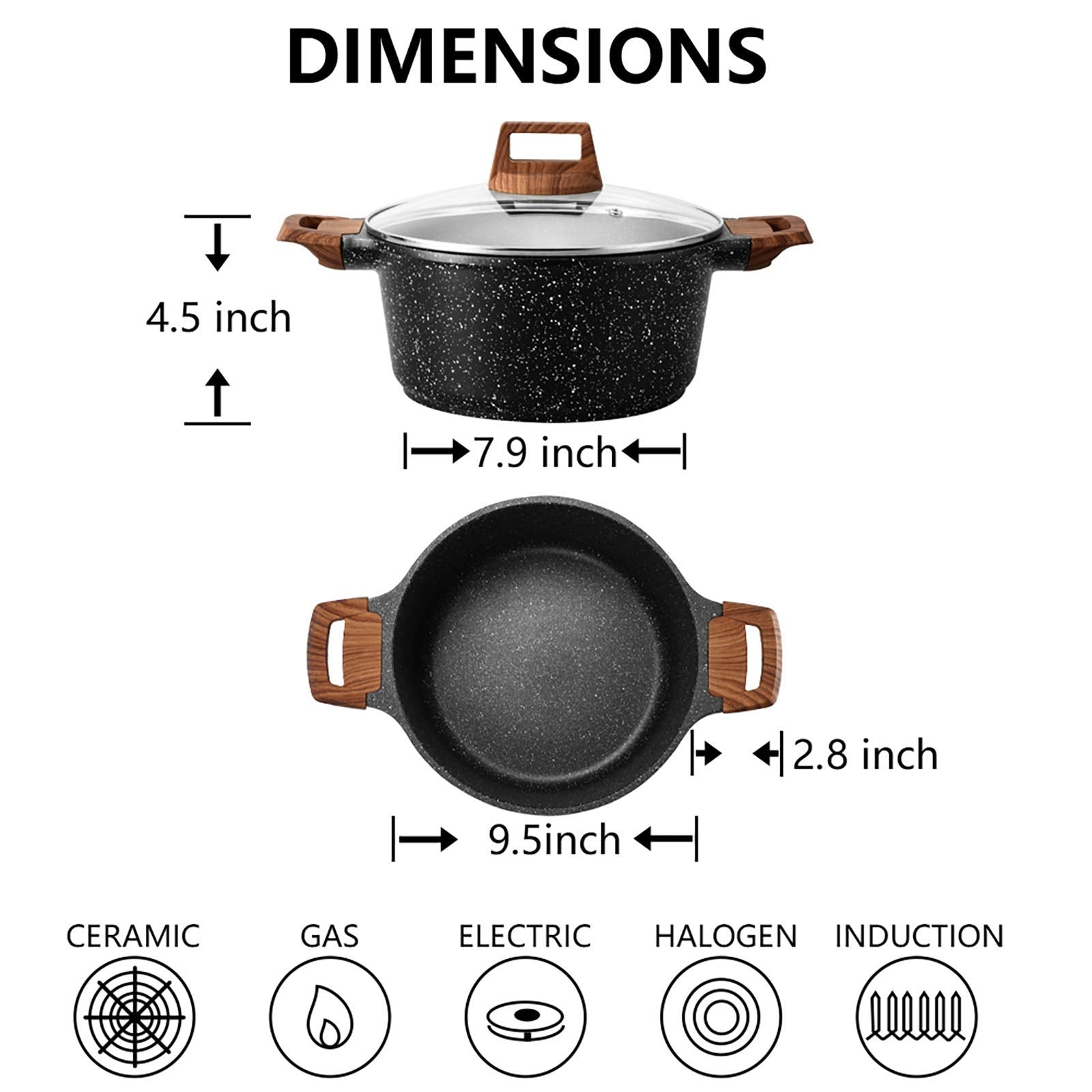 Eslite Life Nonstick Stock Pot With Lid, 5 Quart Granite Coating Large Soup Pot Casserole Dish Cookware, Compatible With All Sto