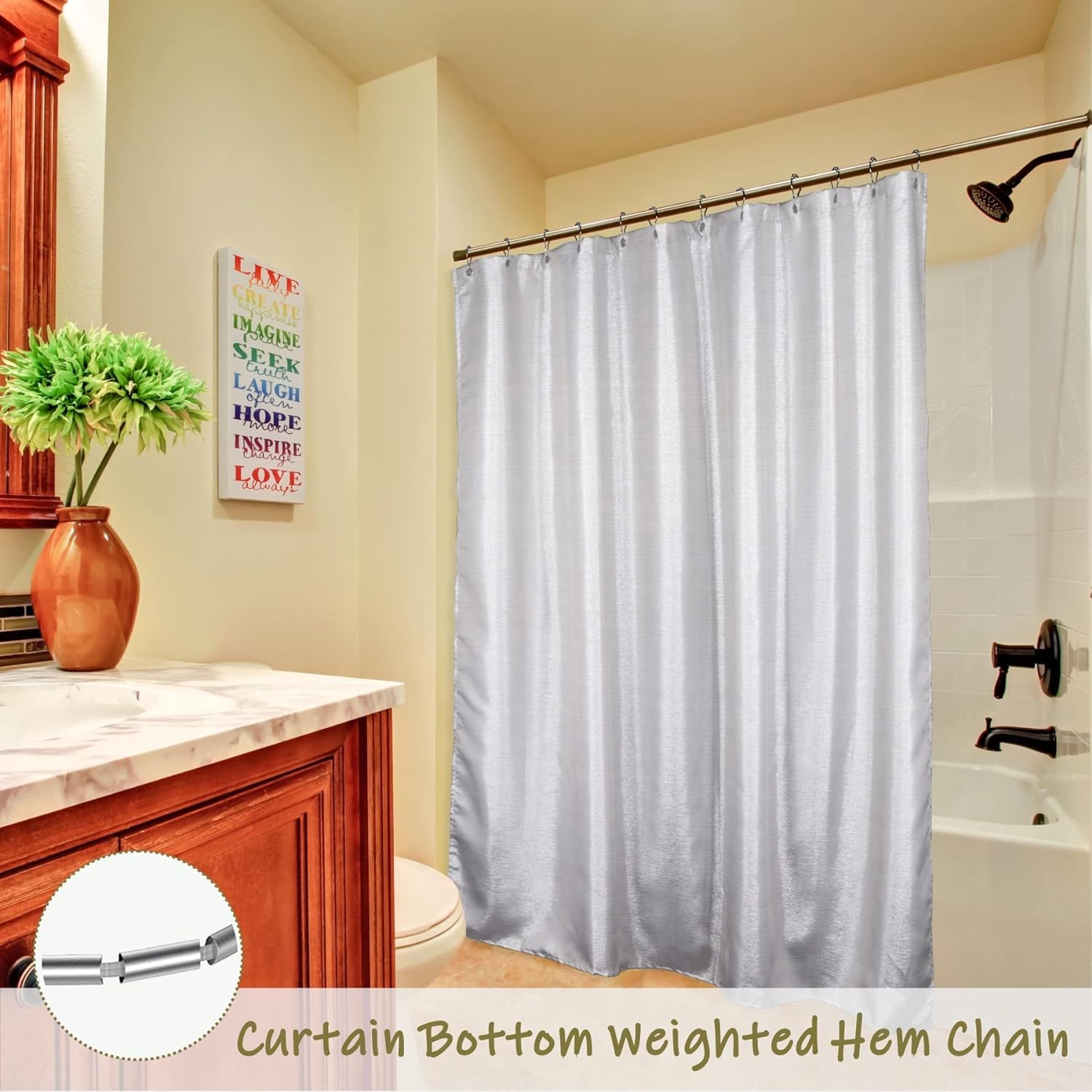Silver Grey Sparkle Shower Curtain: Modern Luxury Elegant Light Gray Metallic Fabric Curtain Set For Bling Glamour Festive Bathr