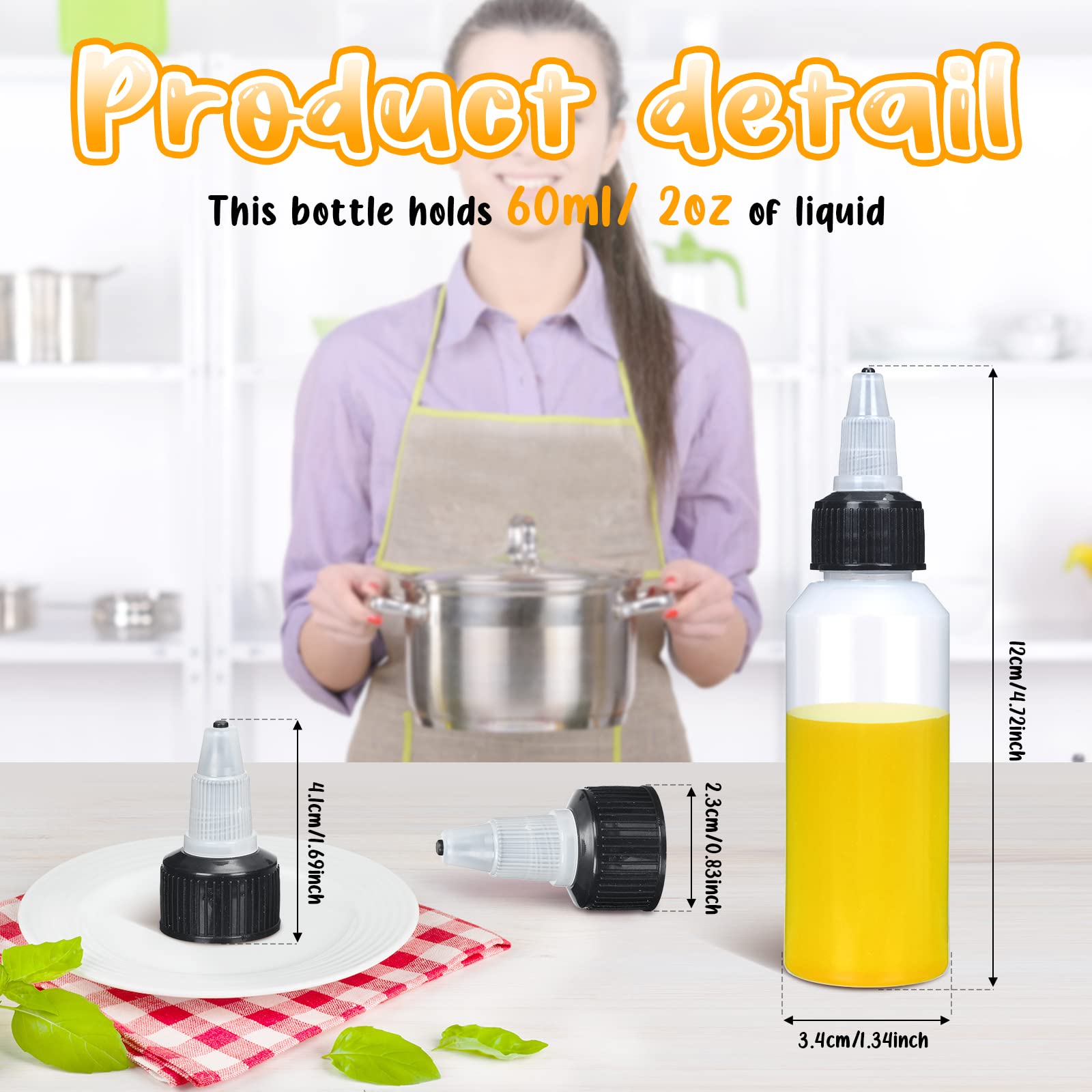 Gandeer 100 Pcs 2 Oz Bottles Plastic Squeeze Condiment Travel Hair Oil Applicator Squirt Bottle Small Boston Dispensing Bottles
