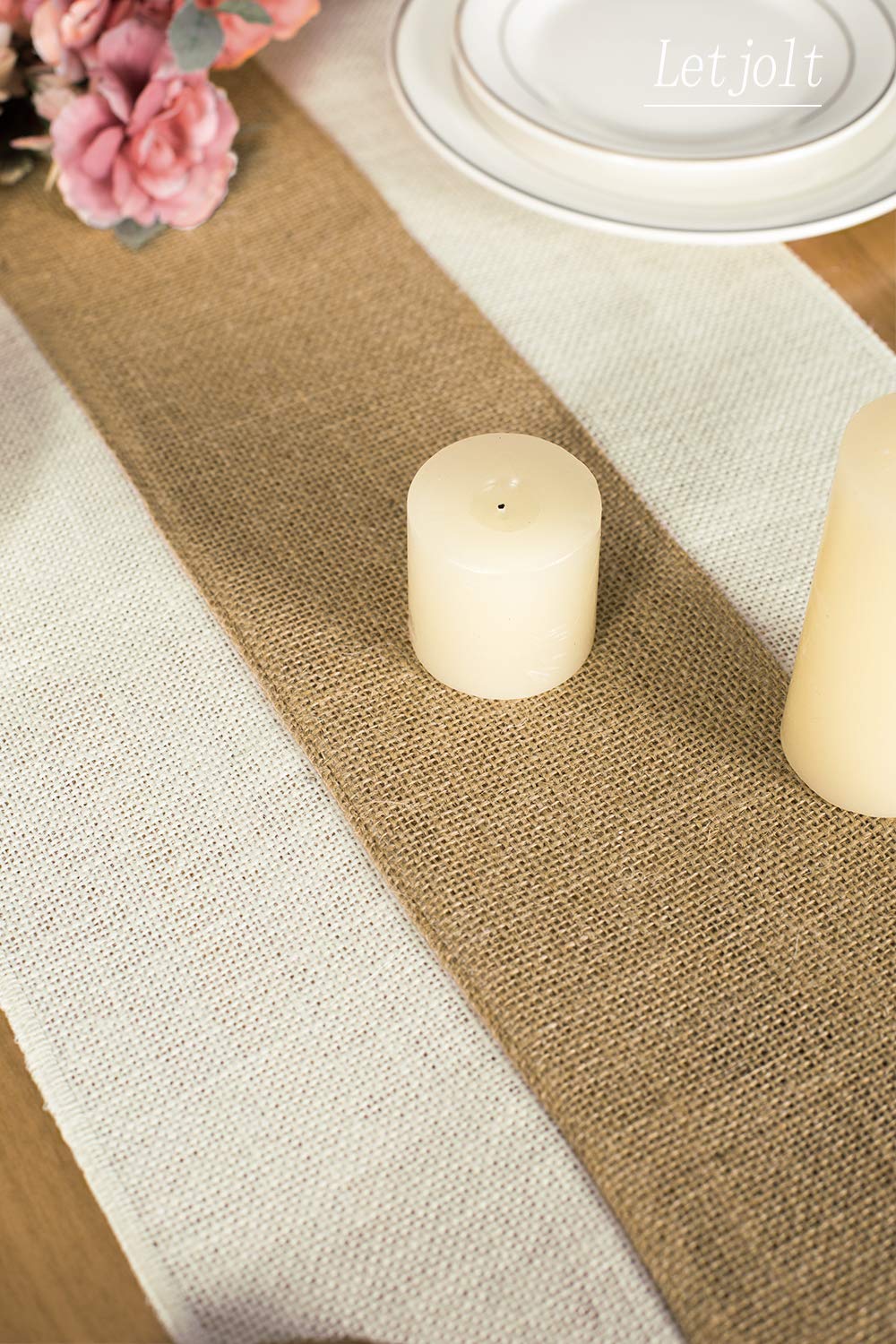 Letjolt Burlap Table Runner Farmhouse Table Runner Jute Table Runner Rustic Table Decor Jute Woven Fabric, Light Colour Edge 12X