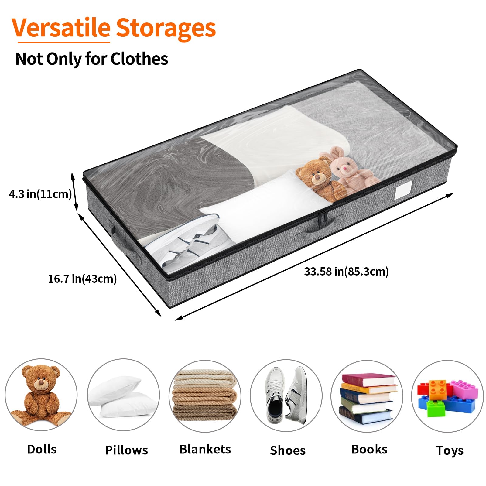 Fixwal 4 Pack Underbed Storage Containers, Below 4.5 Inches Low Profile Under Bed Organizer Clothes Storage Bins with Sturdy Sid