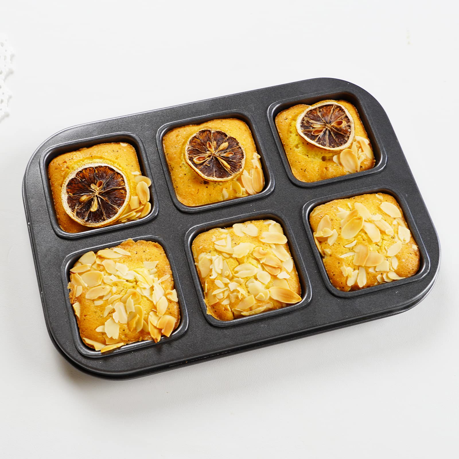 Elesinsoz 6 Cup Brownie Bar Pan Square Muffin Cupcake All Edge Corner Individual With Dividers Nonstick Cornbread Mini Small Bre