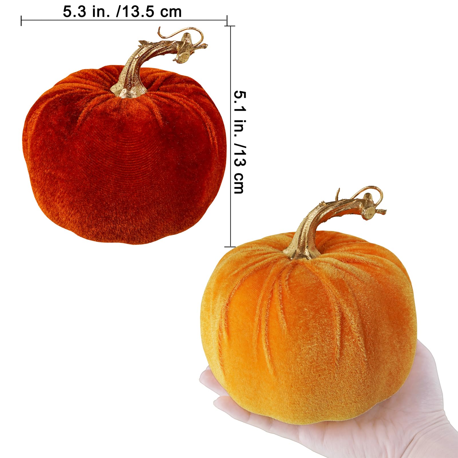 Winlyn 4 Pcs Assorted Faux Harvest Velvet Pumpkins Decorative Fabric Pumpkins Foam Pumpkins in Rust Orange White 5  for Farmhous