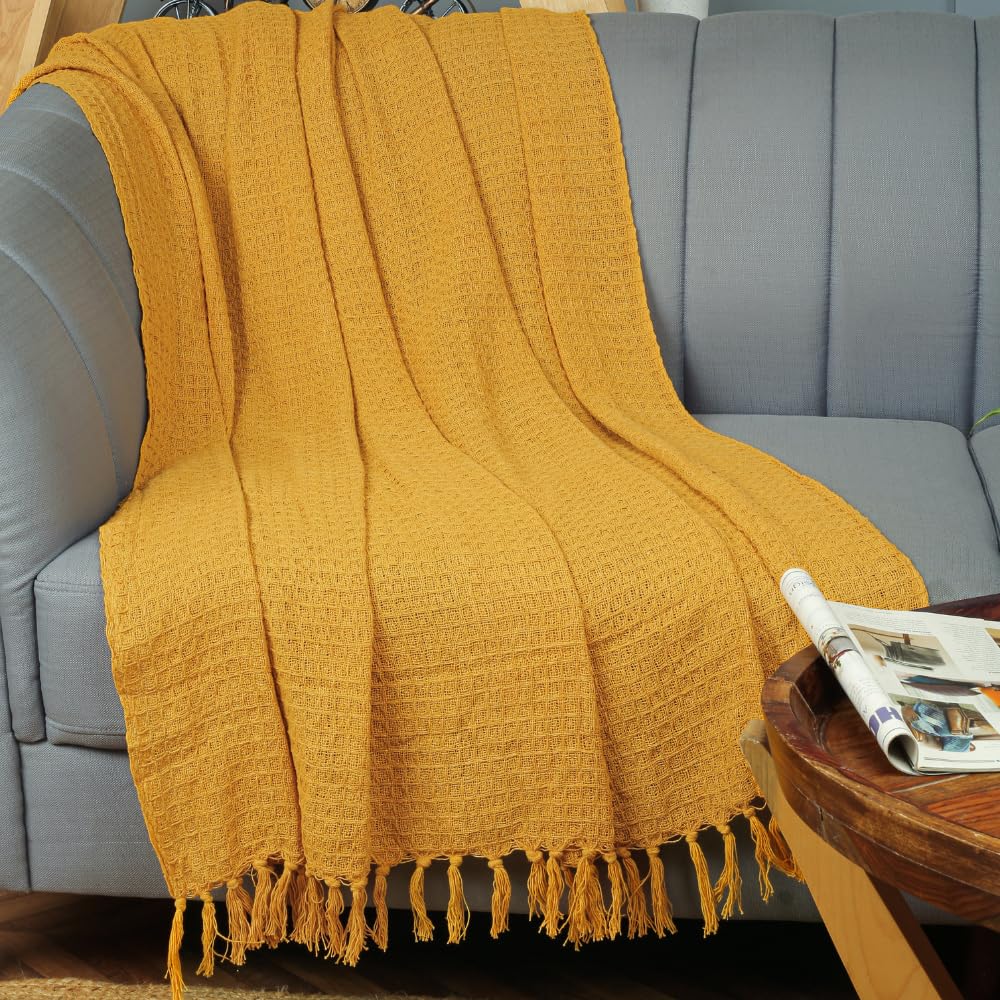 Homadorn Waffle 100% Cotton Throw Blanket | Throw For Living Room, Sofa, Bed, Chair, Picnic & Used For Gift | 152X127 Cms Cotton