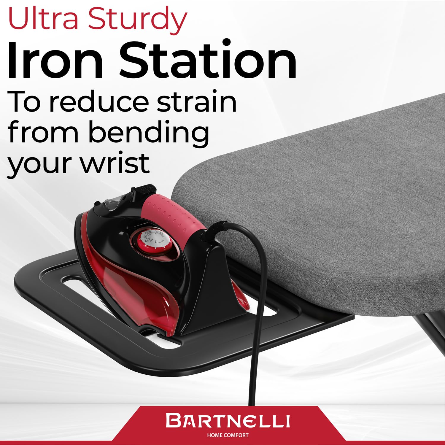 Bartnelli Ironing Board Made In Europe  Iron Board With 4 Layered Cover & Pad, Height Adjustable Up To 36 Features A Safety Iron