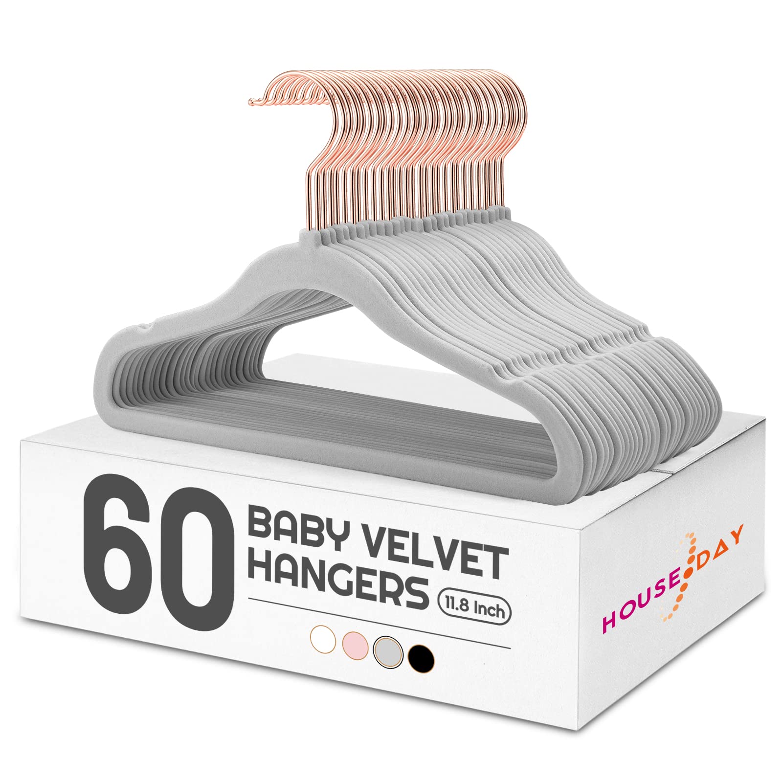 House Day Velvet Baby Hangers For Closet, Kids Hangers Velvet 60 Pack, Non Slip Toddler Hangers 11.8 Inch, Cute Baby Clothes Han