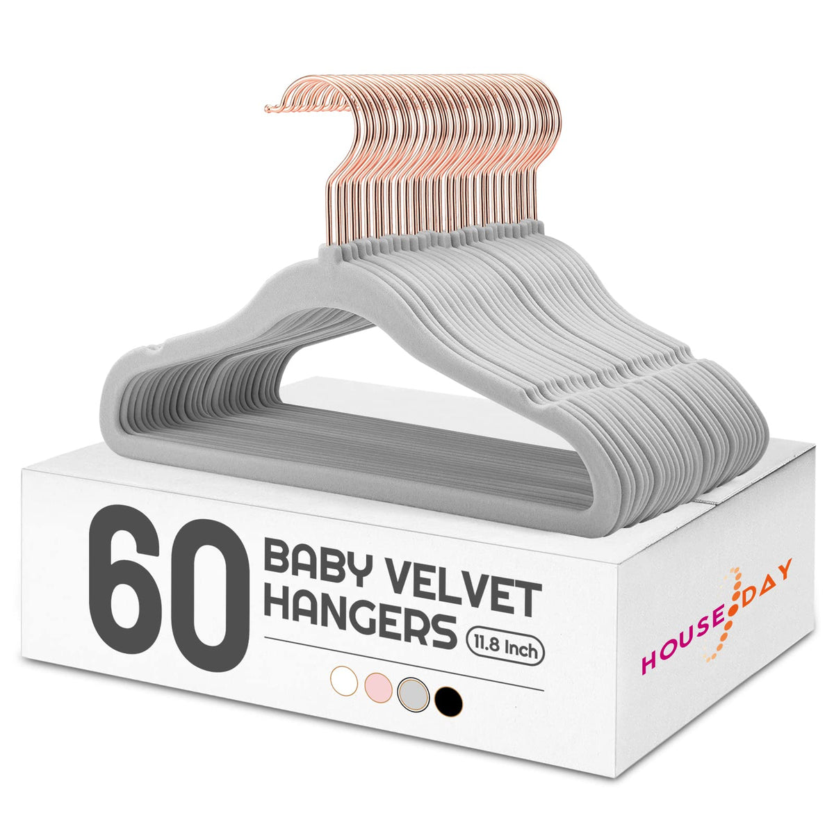 House Day Velvet Baby Hangers For Closet, Kids Hangers Velvet 60 Pack, Non Slip Toddler Hangers 11.8 Inch, Cute Baby Clothes Han
