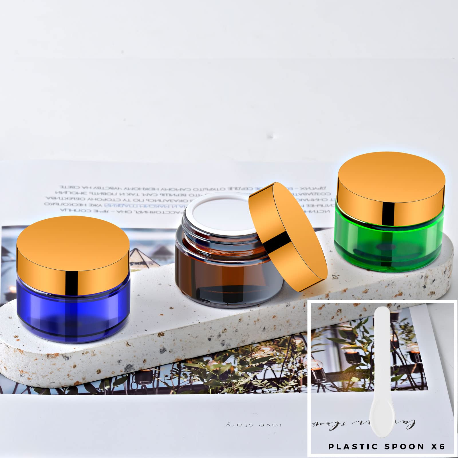 1 Oz Green Round Glass Jars With Gold Lid, Empty Glass Containers With Inner Liners, Refillable Cosmetic Vials For Cream, Lotion