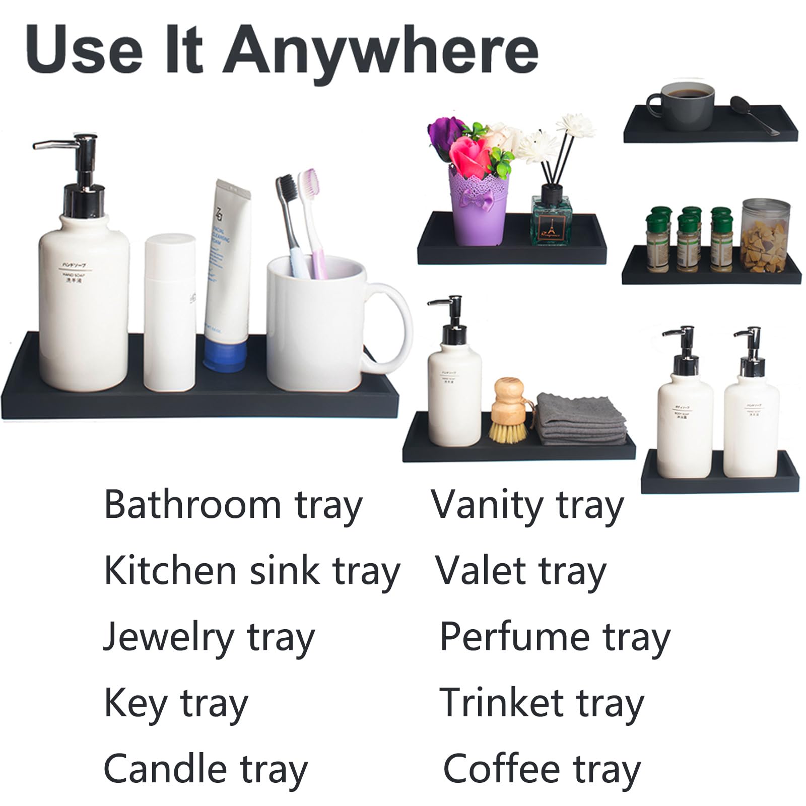 Dnc Bathroom Vanity Tray For Counter, 2Pc (7.9'' +11.8'') Silicone Kitchen Sink Soap Tray For Countertop Dish Holder Dispenser T