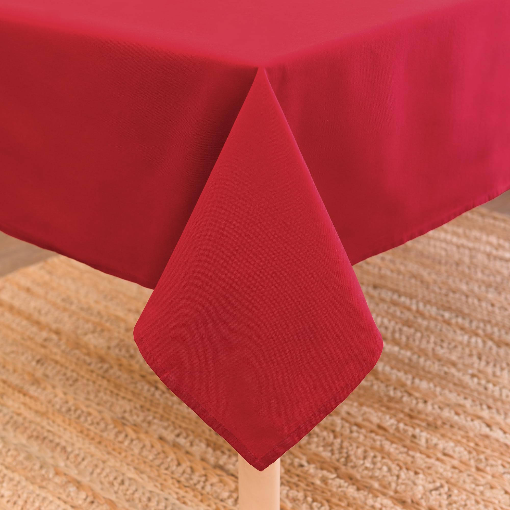 Encasa Homes Solid Color Cotton Canvas Tablecloth - for Family Dinners  Festivals  Indoor & Outdoor Parties and Everyday Use  100% Cotton  Rectangular  Washable (56''x120''  10 ft  Deep Red)