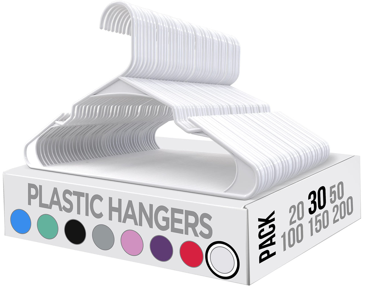Utopia Home Clothes Hangers 30 Pack - Plastic Hangers Space Saving - Durable Coat Hanger With Shoulder Grooves (White)
