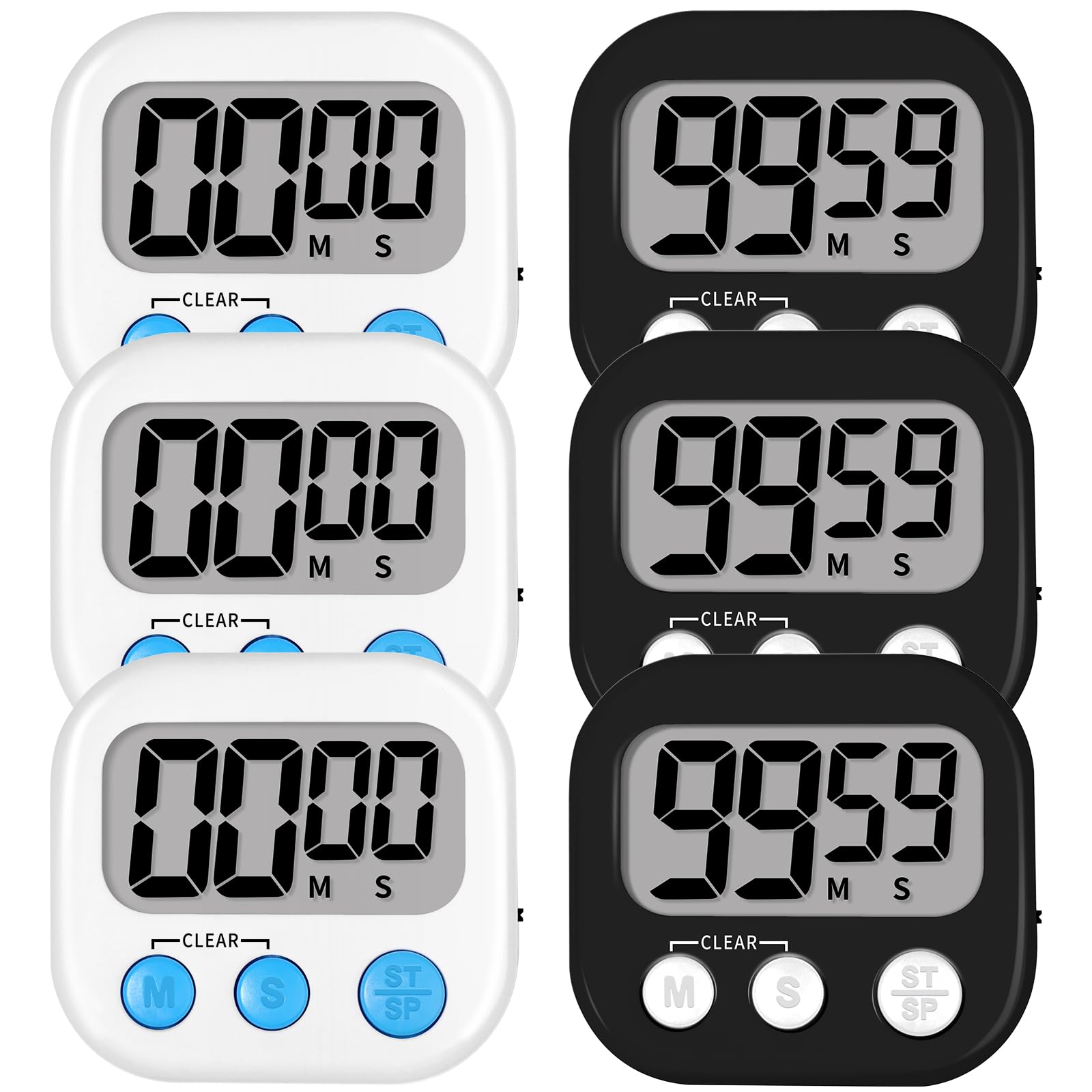 Lasubst Digital Kitchen Timers for Cooking, Magnetic Classroom Timers for Teachers Kids, Back to School Supplies Bulk (6 Pack, B