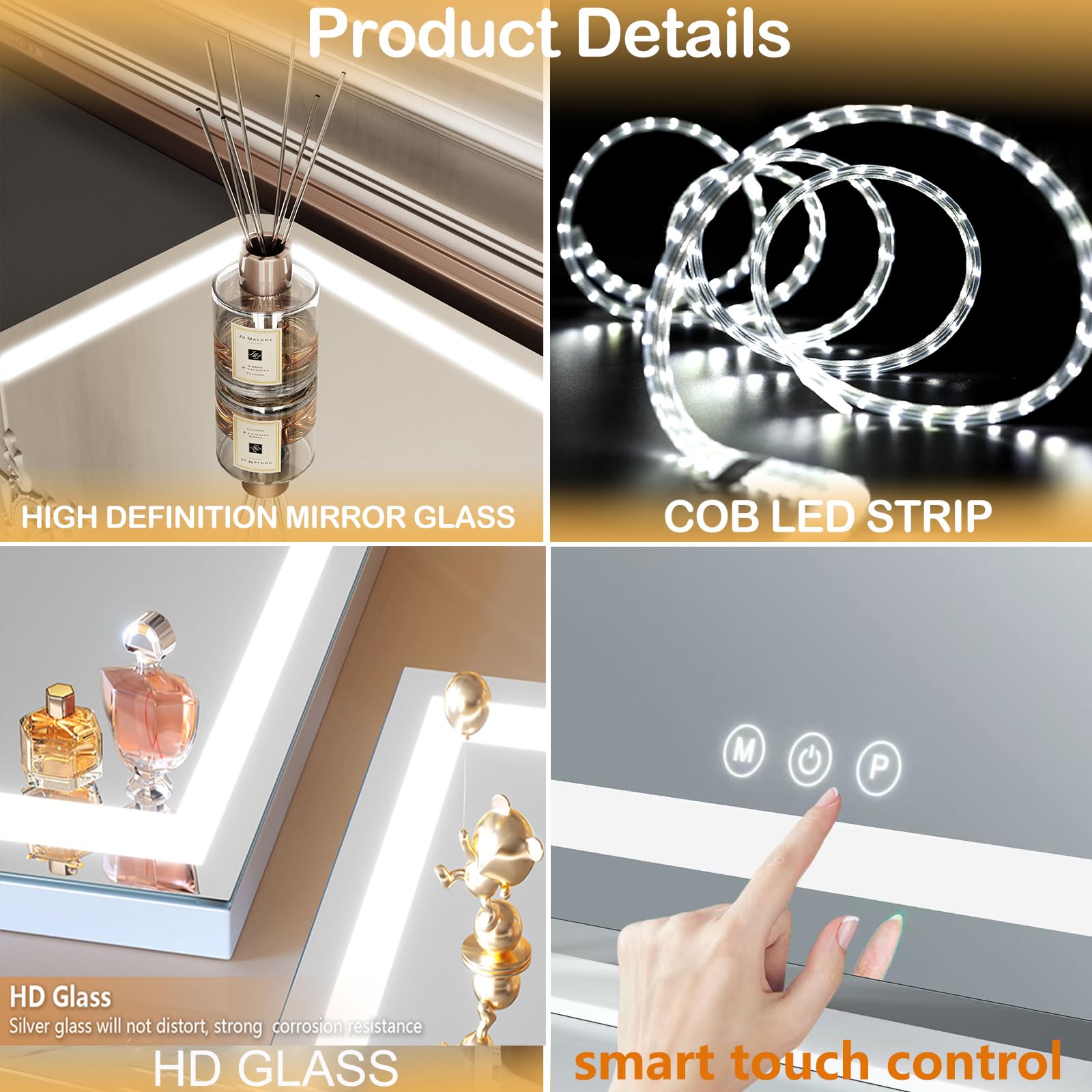 Gvnkvn Elegant LED Vanity Mirror with 3-Color Adjustable Lights, Arched Makeup Mirror 360 Rotating Stand & Touch Control - Perfe