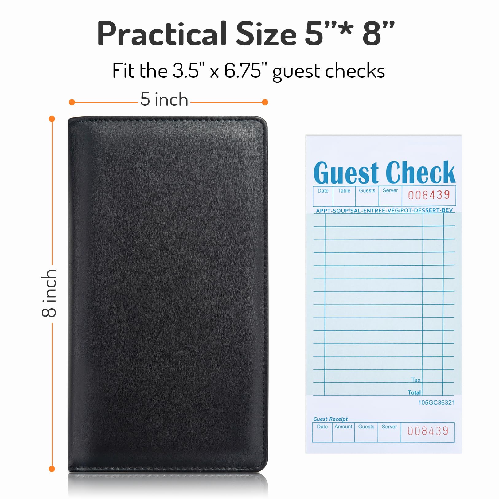 Forvencer Server Book, 2 Zipper Money Pockets, Waitress Book, Fits Waitress Server Apron, Receipt Holder, Guest Book Perfectly,W