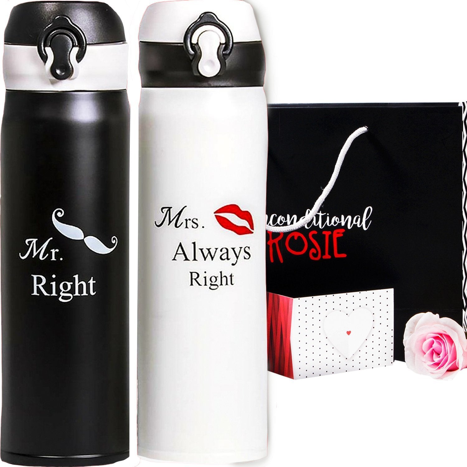 Wedding by Unconditional Rosie  Set of 2 Matching Stainless Steel Flasks. This Thermo Set Comes in a Gift Box. Funny, Unique an