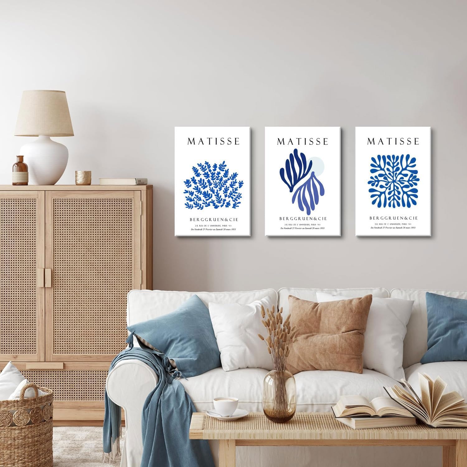 Djmwtb Matisse Canvas Wall Art Abstract Navy Blue Poster Prints Framed Set Of 3 Minimalist Flower Aesthetic Pictures Modern Artw