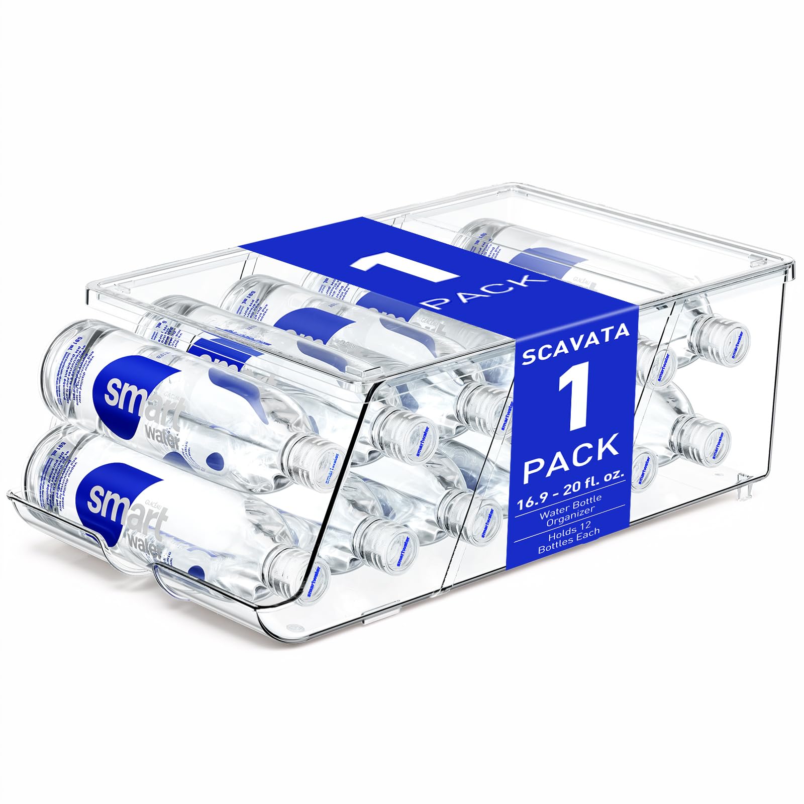 SCAVATA 1 Pack Water Bottle Organizer for Refrigerator, Stackable with Lid
