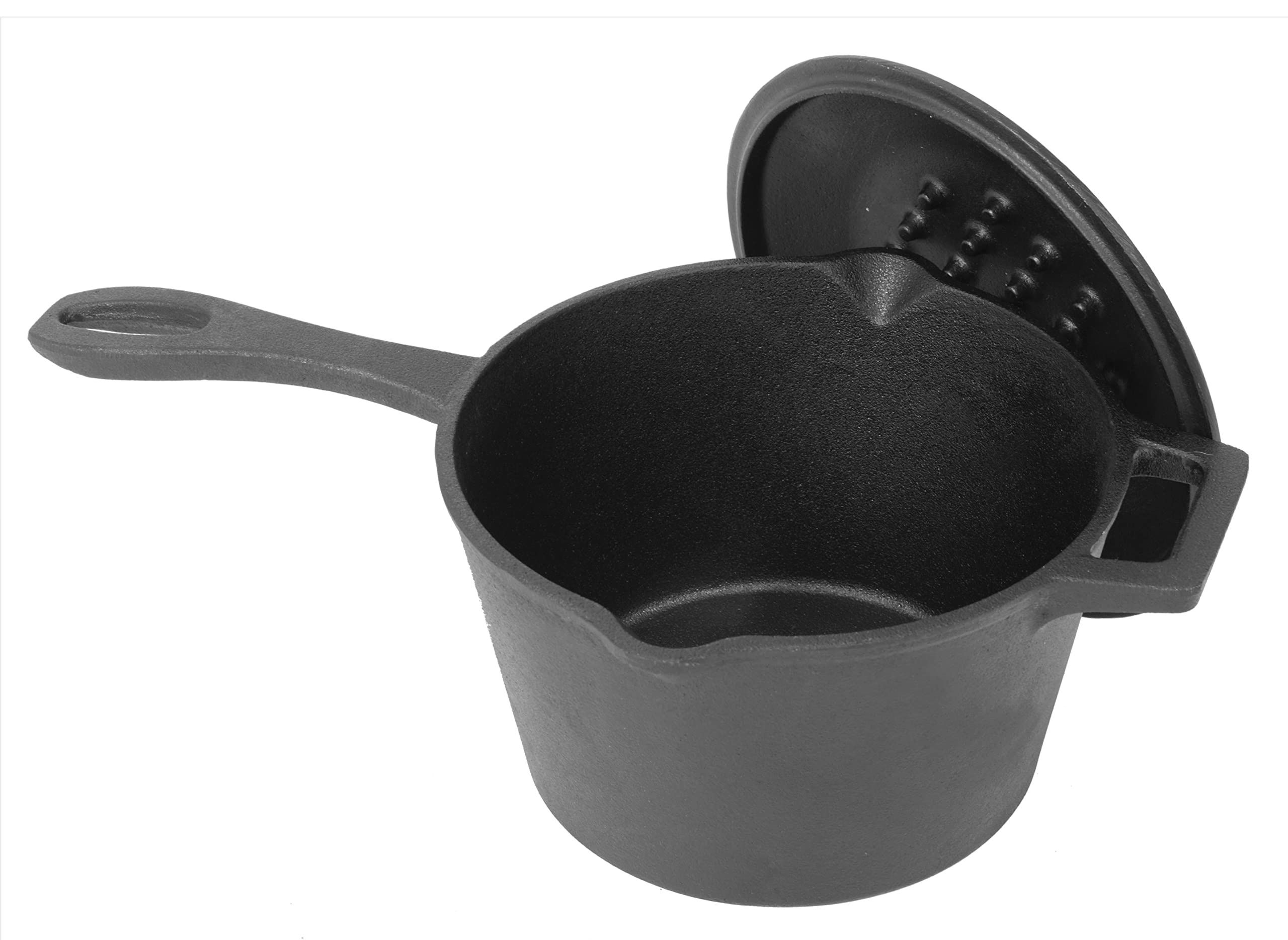 Bayou Classic 7448 2.5-qt Cast Iron Covered Sauce Pot Features Self-Basting Domed Lid Perfect For Reducing Sauces Simmering Soup