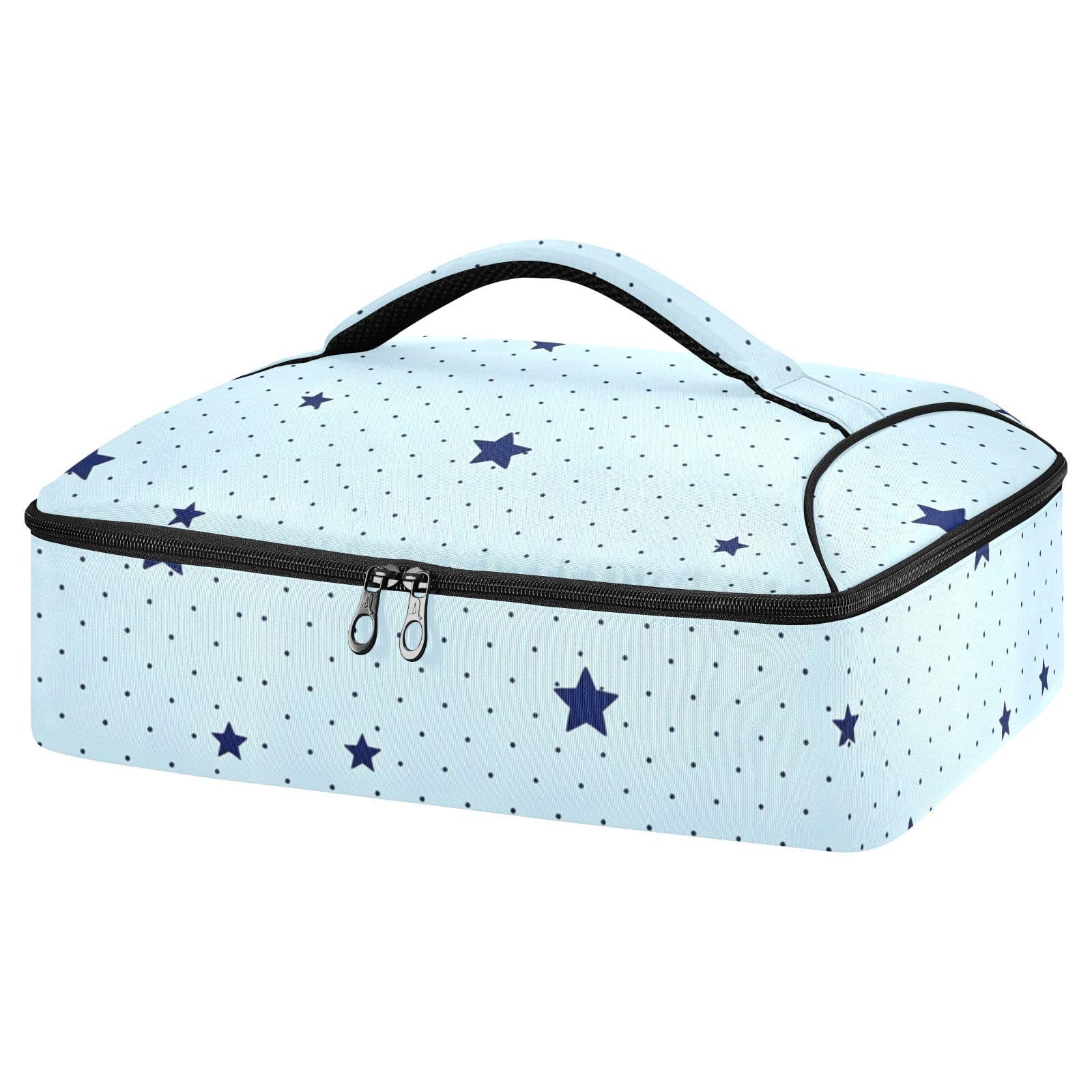 SyXIOP Insulated Casserole Carrier Bag Blue Grid Star Print