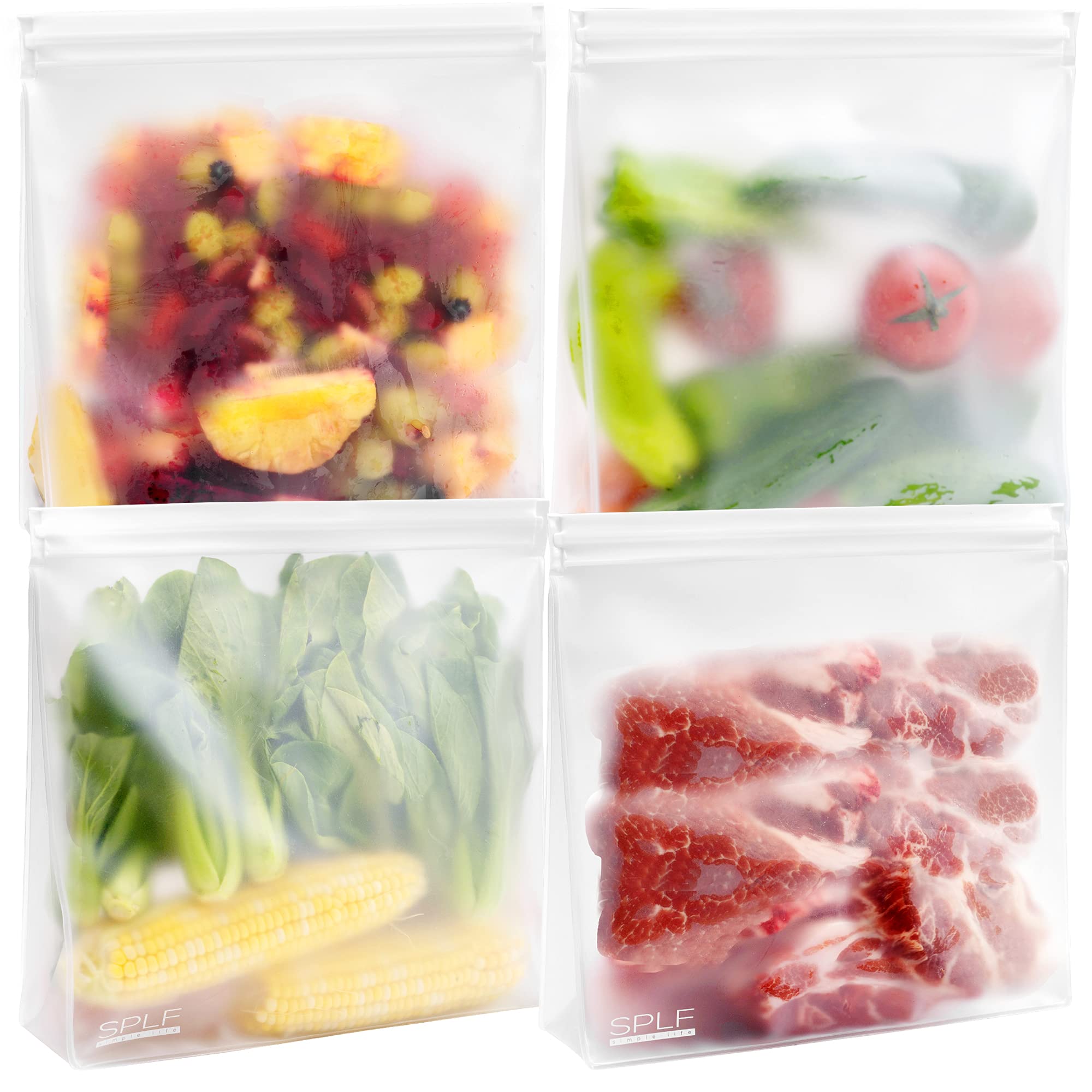 SPLF 4 Pack Dishwasher Safe Reusable Storage Bags, Reusable Gallon Freezer Bags, BPA FREE Stand Up Extra Thick Leakproof Silicon