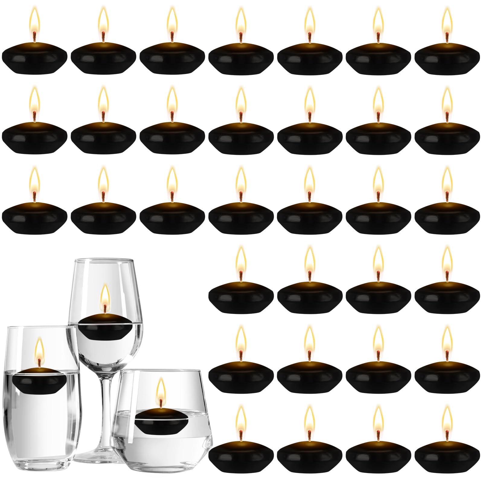 Nuanchu 30 Pcs 1.5 Unscented Floating Candles Bulk for Centerpieces Votive Floating Candles Cylinder Vases Candles Floating Ca