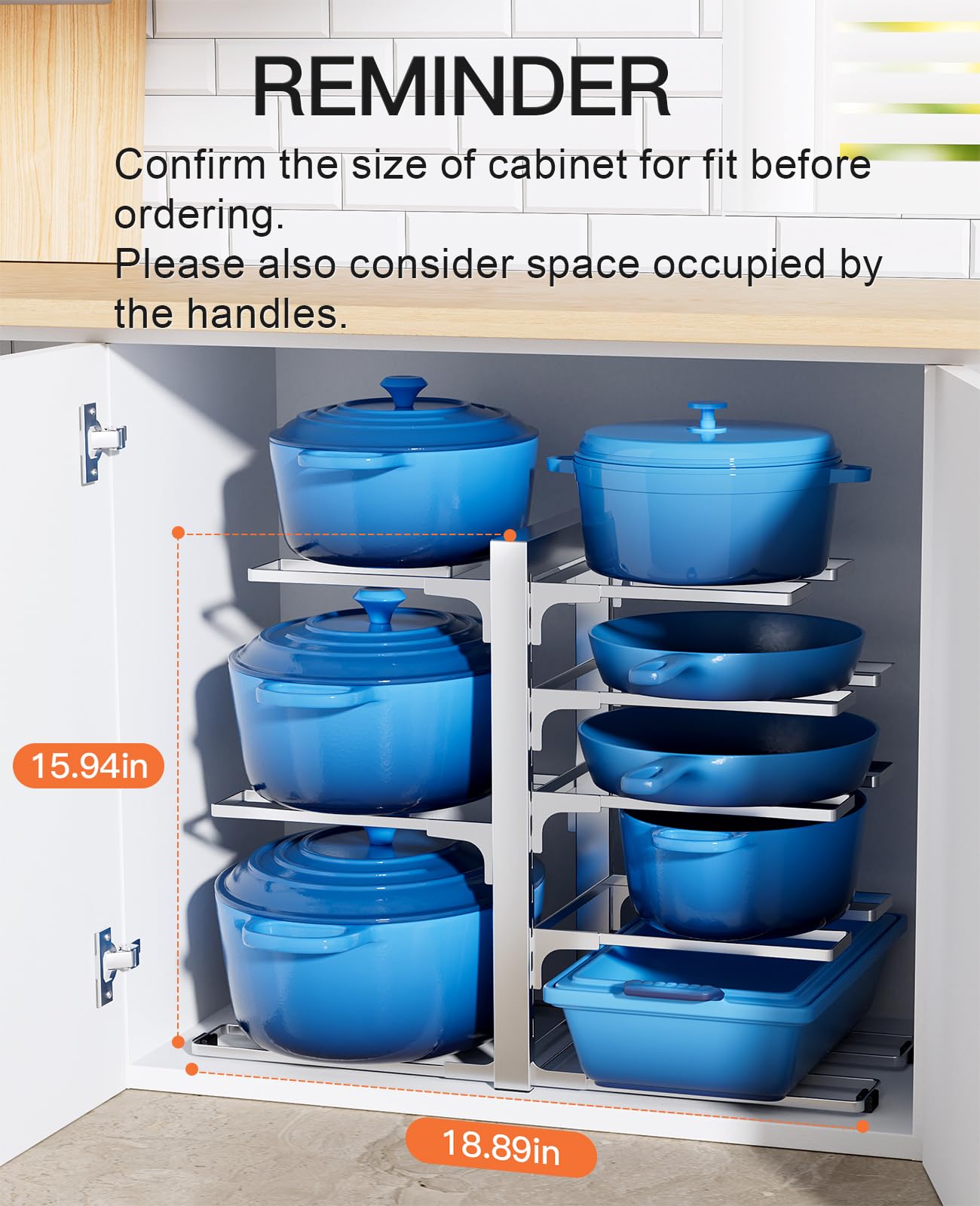 ORDORA 8-Tier Pots and Pans Organizer under Cabinet, Kitchen Cabinet Organizers and Storage, Heavy Duty 120LBS Pots and Pan Stor