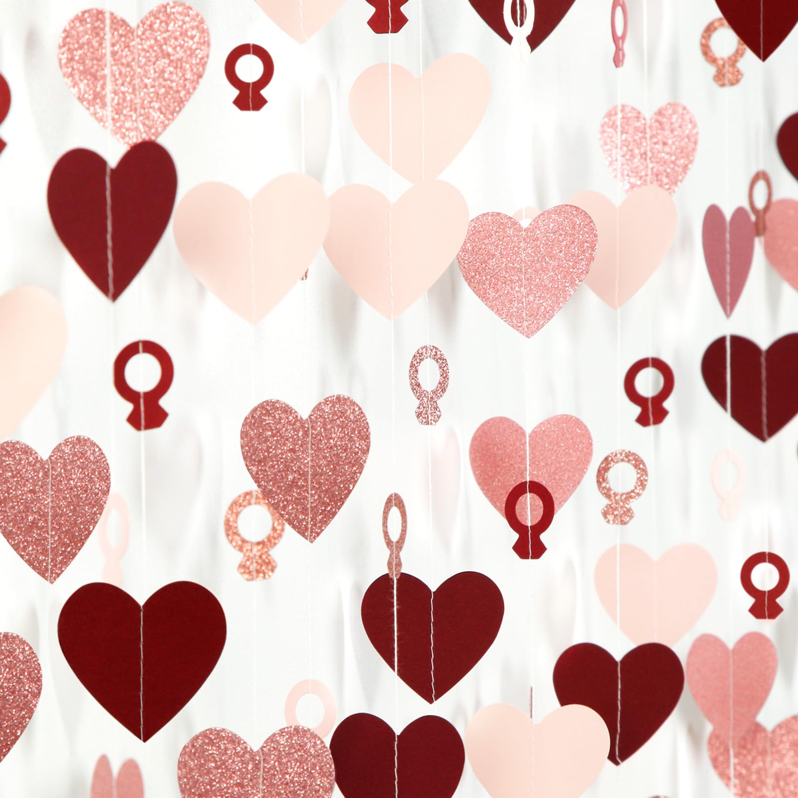 Rose-Gold Pink Burgundy-Red Heart-Ring Garland - 52Ft Engagement Bachelorette Party Decorations Wedding Paper Streamers Banner,V