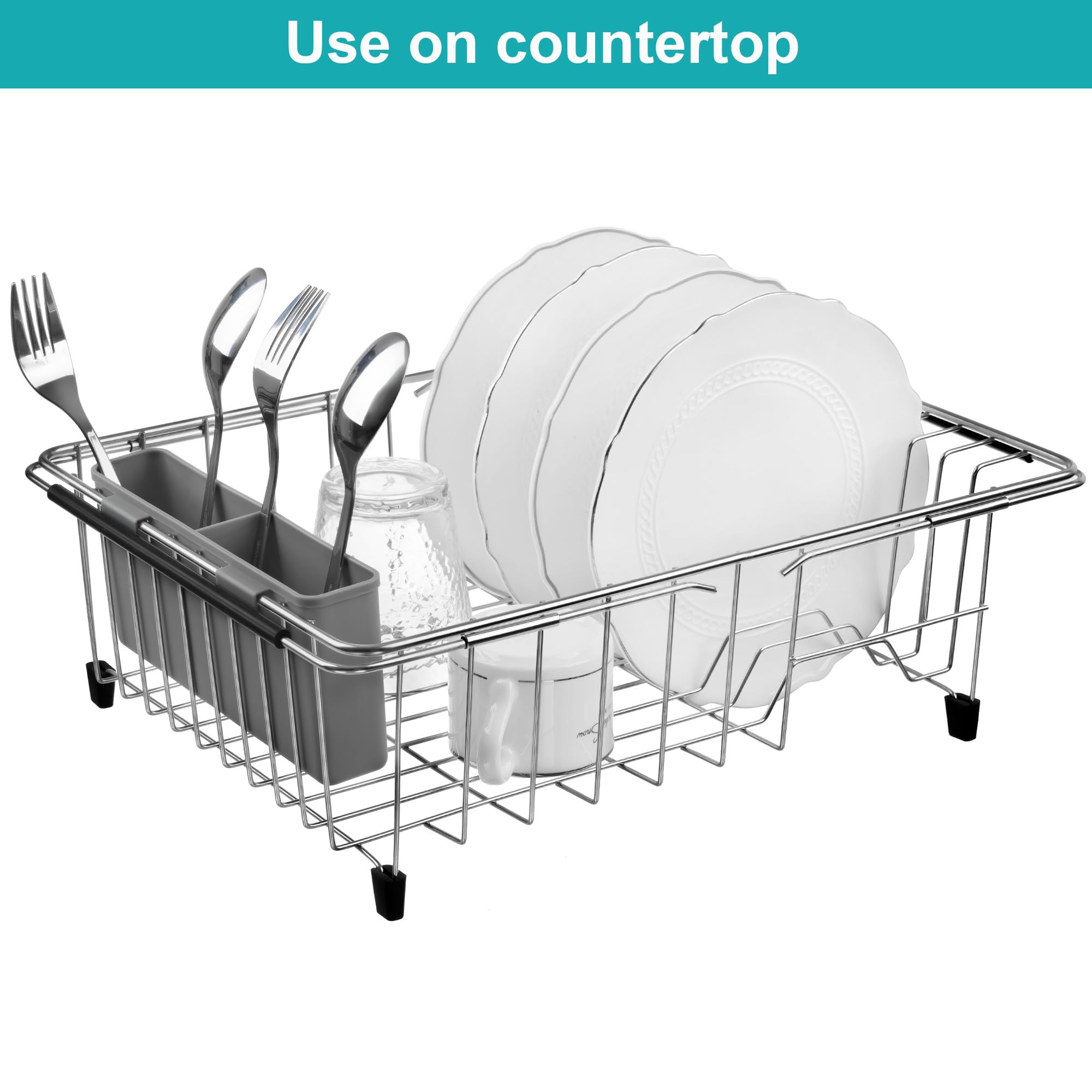 Ipegtop Expandable Multifunctional Dish Drying Rack, Over The Sink, In Sink Or On Counter Dish Drainer Basket Organizer Shelf Wi