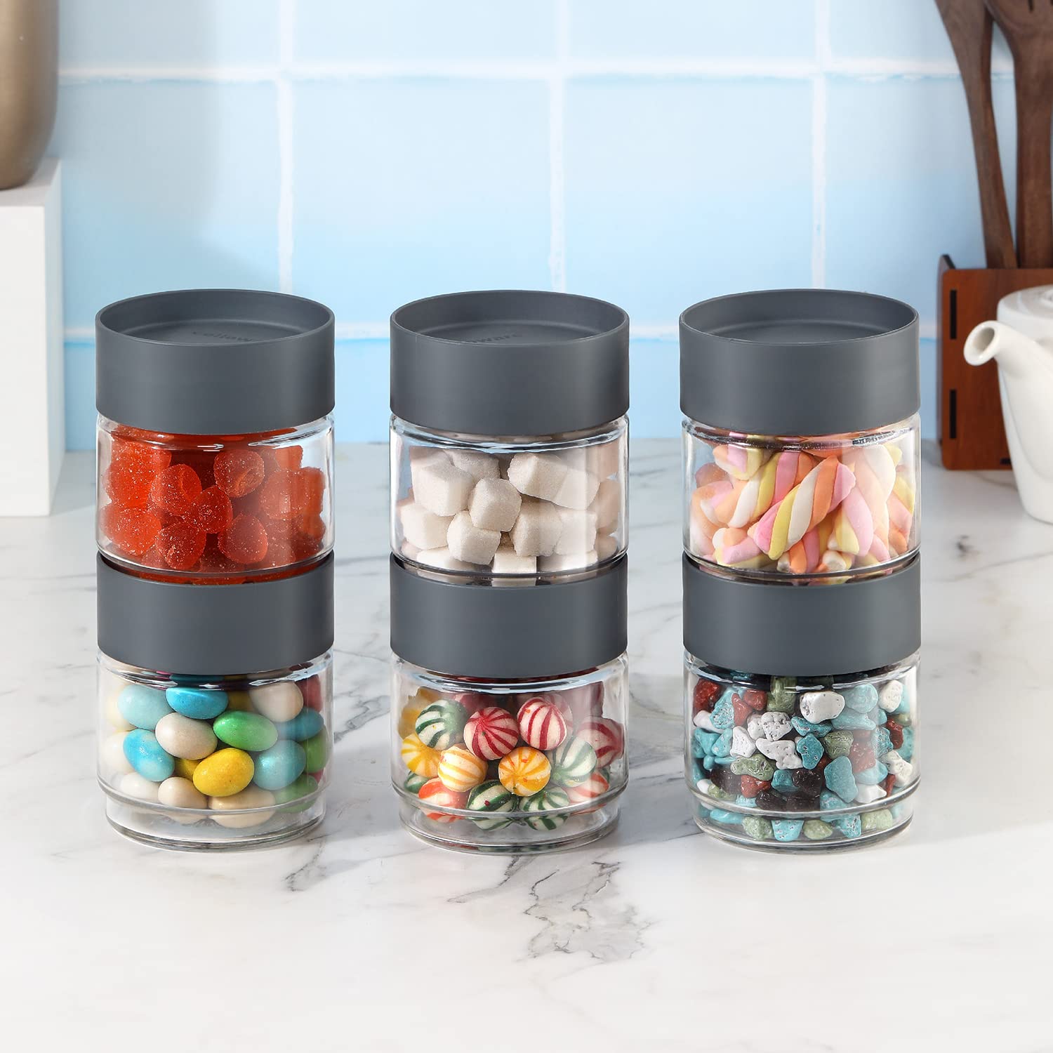 CELLO Modustack Glassy Storage Jar | Glass Jar with Lid | Air Tight Steel Lid and Stackable | For Storage of Food, Pulses, Spice