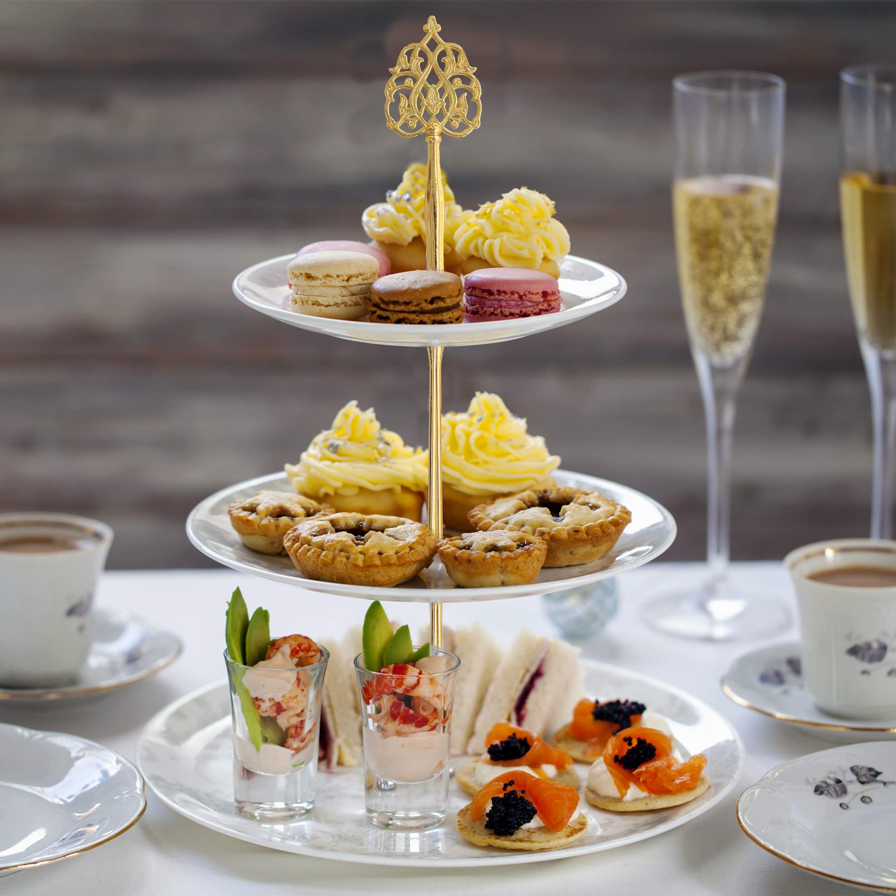 Happy Will 3 Tier Round Metal Cake Stand Holder Heavy Duty Fruit Plate Handle Fittings Hardware Rod (Silver Circle)