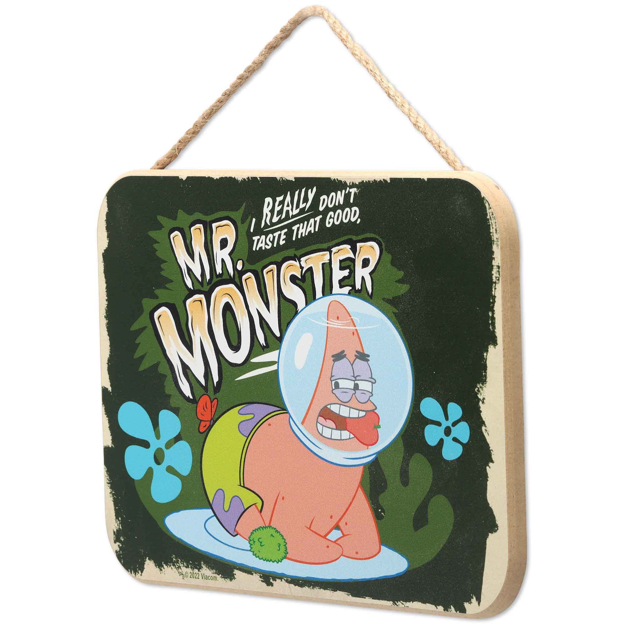 Nickelodeon SpongeBob SquarePants Patrick Star Mr. Monster Hanging Wood Wall Decor - Funny SpongeBob Sign for Home Decorating
