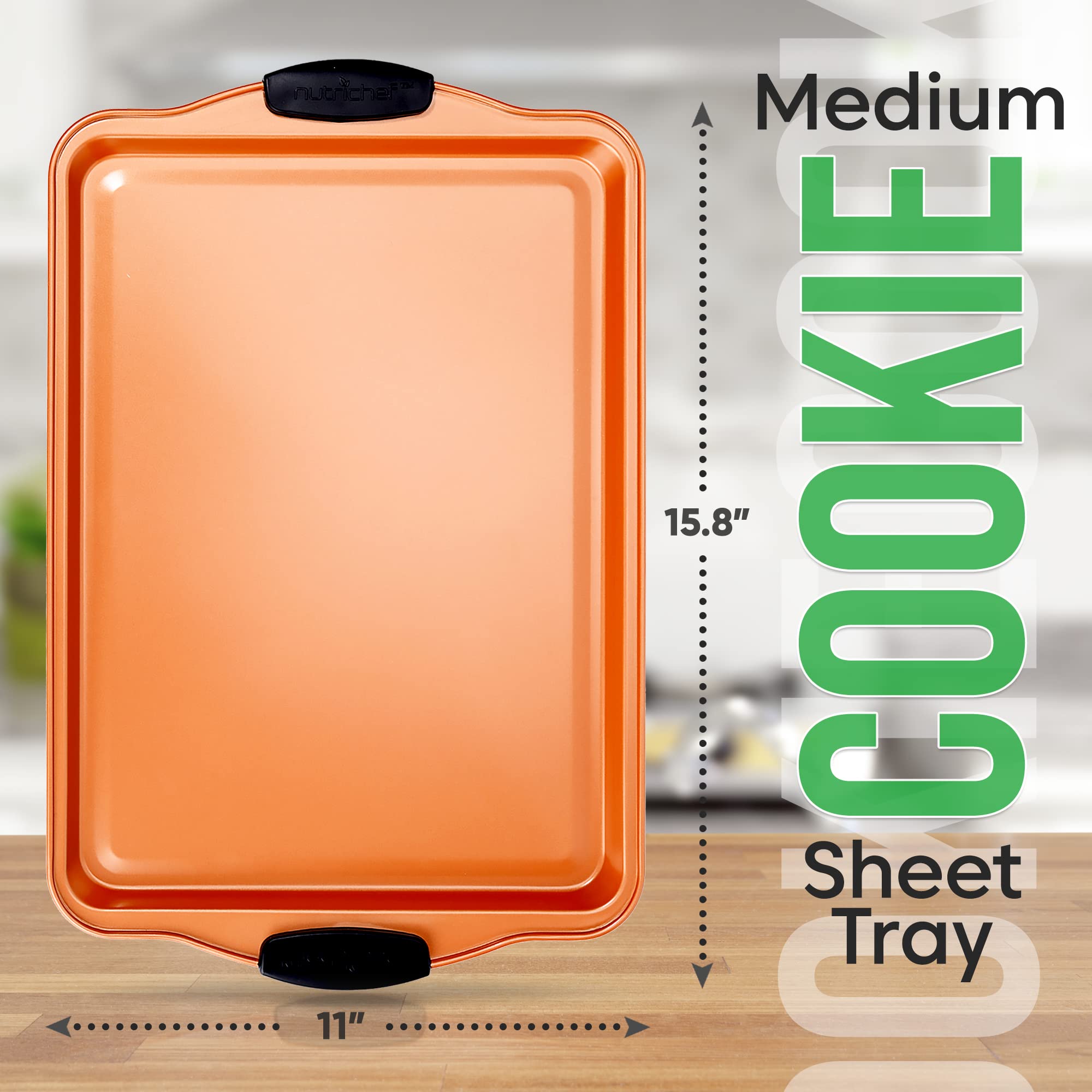Nutrichef 15    Nonstick Cookie Sheet For Baking - Premium Grade Carbon Steel Non-Stick Baking & Roasting Pan W/ Silicone Handle