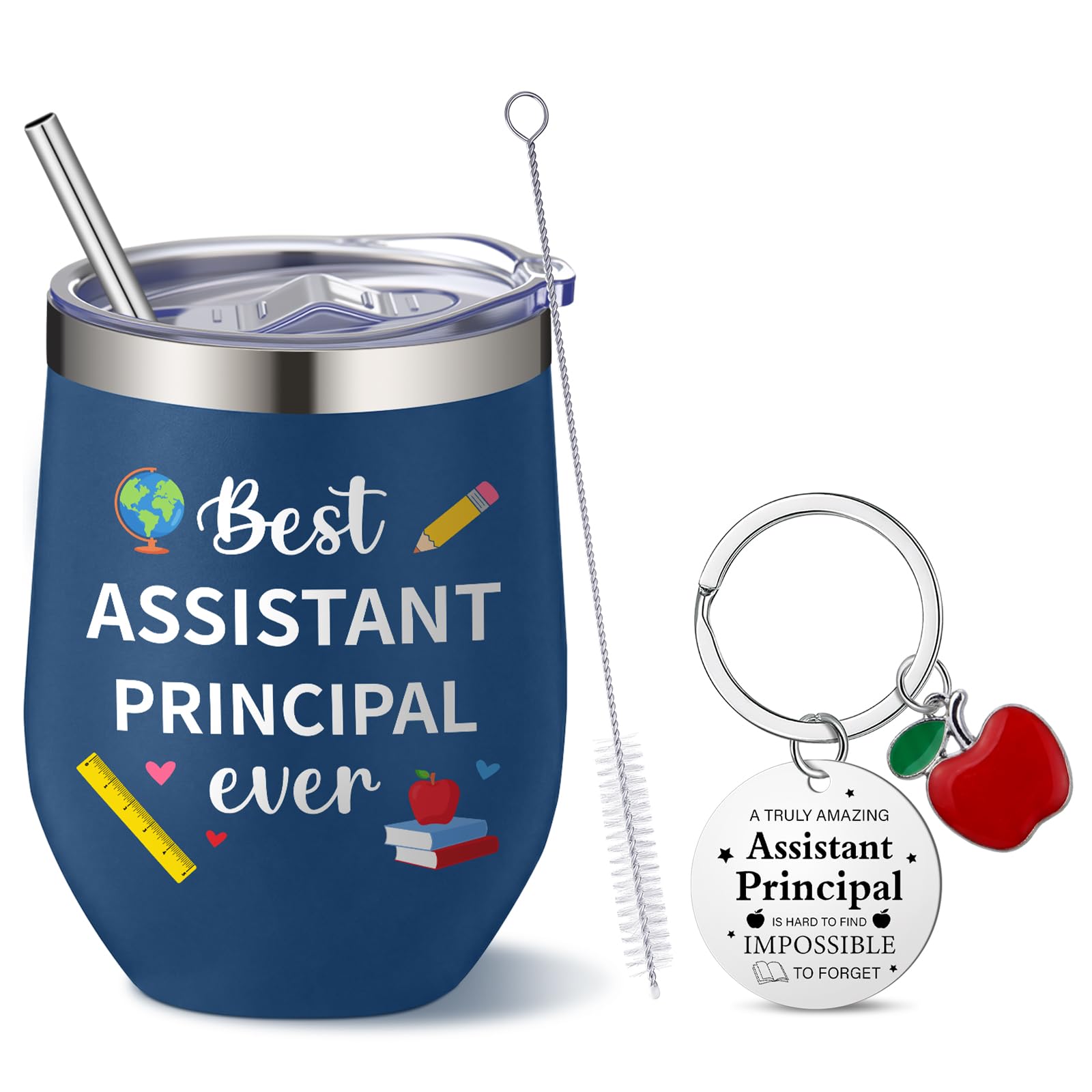 Patelai Assistant Principal Appreciation Gifts for Women Men End of School Year Keychain and 12oz Stainless Steel Tumbler with L