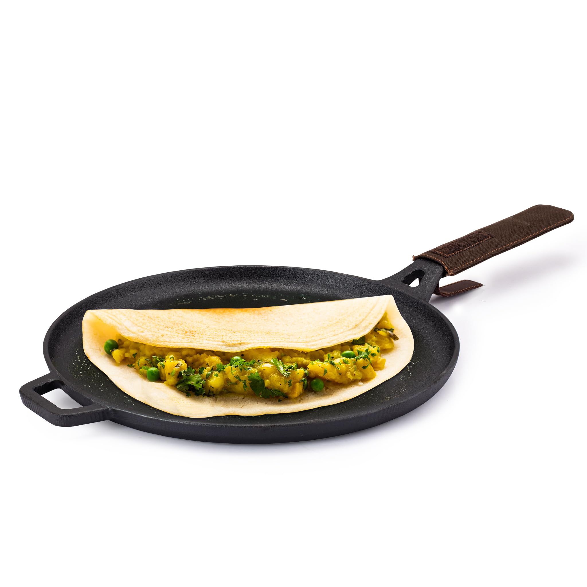 Agaro Royal Pre Seasoned Cast Iron Tawa, 28 Cm Diameter, No Chemical Coating, Long Rigid Handle, Fast Heating, Heavy Weight, Gas
