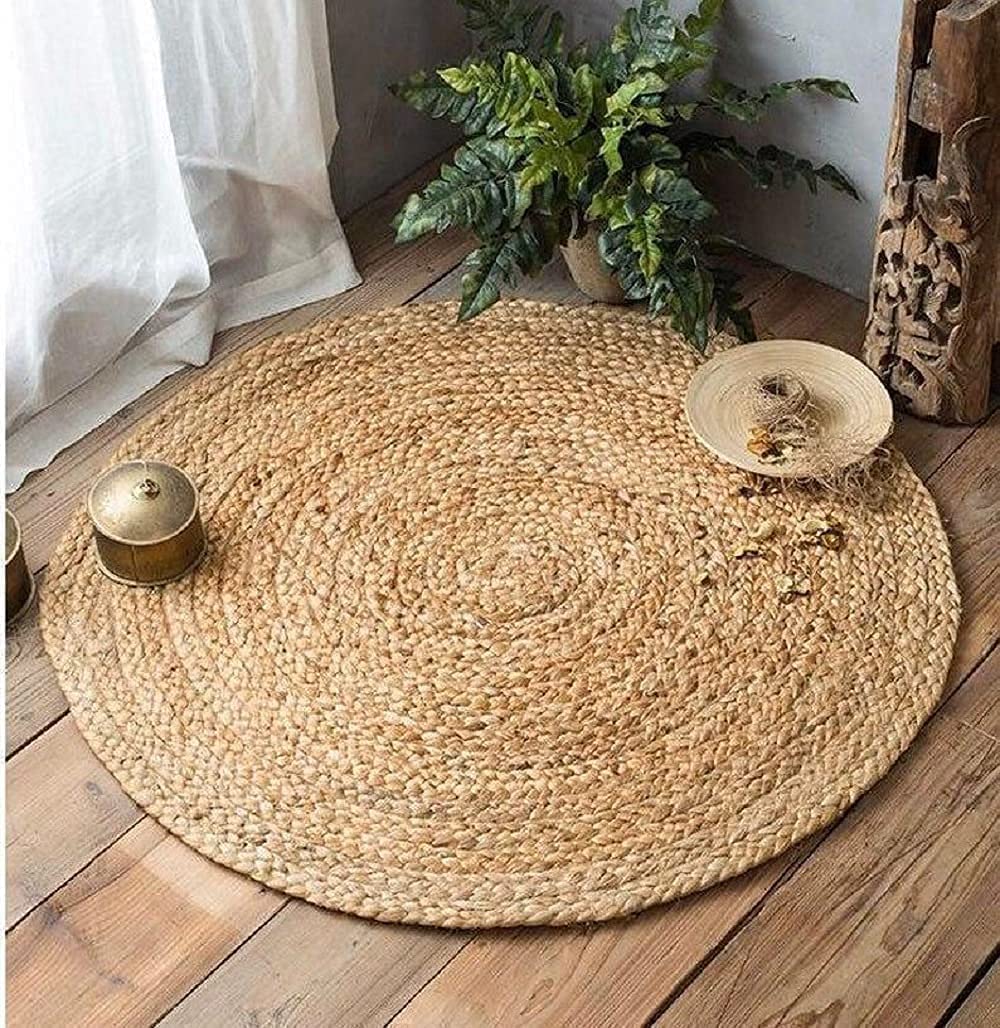 Homeable Area Rug Natural Jute Handmade Round Farmhouse Braided Rugs Carpets For Indoor, Outdoor, Kitchen, Bedroom, (80 Cm Round