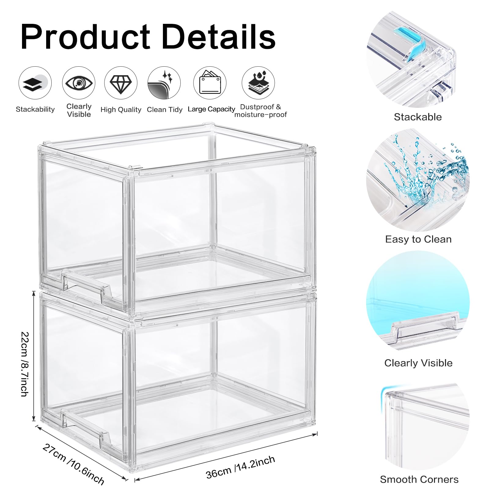 Dilibra 2 Packs Plastic Stackable Storage Organizer Bins With Pull Out Drawer, Large Clear Acrylic Storage Drawers Container Box