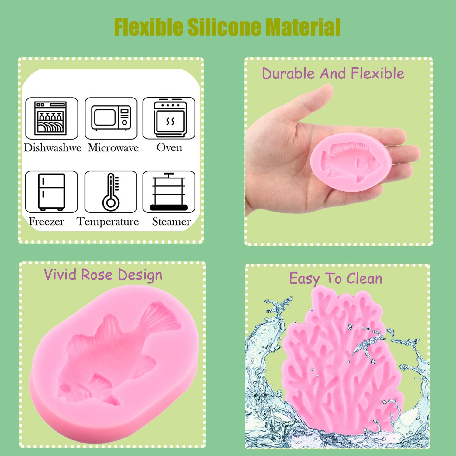 Mujiang Coral Seaweed Silicone Mold Sea Creatures Fish Fondant Molds For Cake Decorating Candy Chocolate Set Of 4