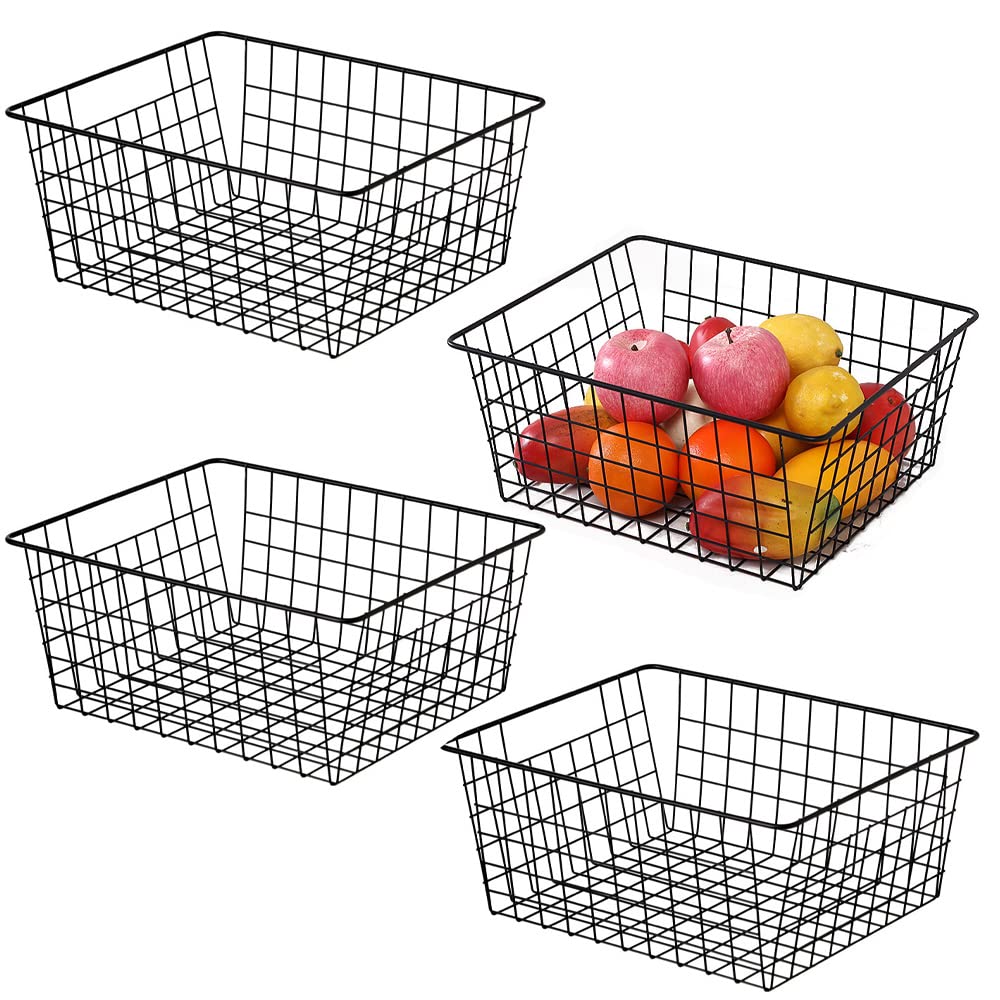 Aeggplant Kitchen Wire Baskets Farmhouse Decor Metal Food Storage Organizer,Household Refrigerator Bin With Built-In Handles For