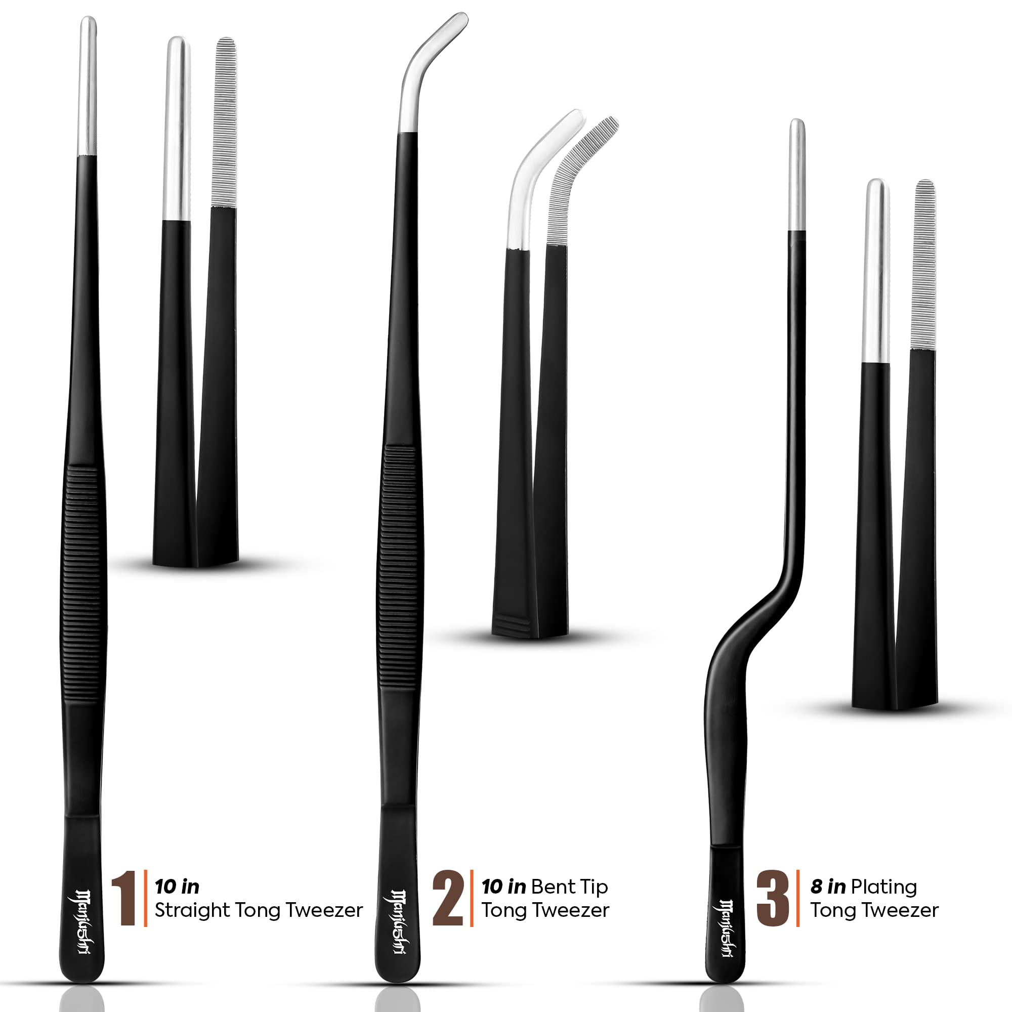 Manjushri Professional Chef Tweezer Tongs Scissors Pin Bone Pliers Cooking Baking Set (Black)