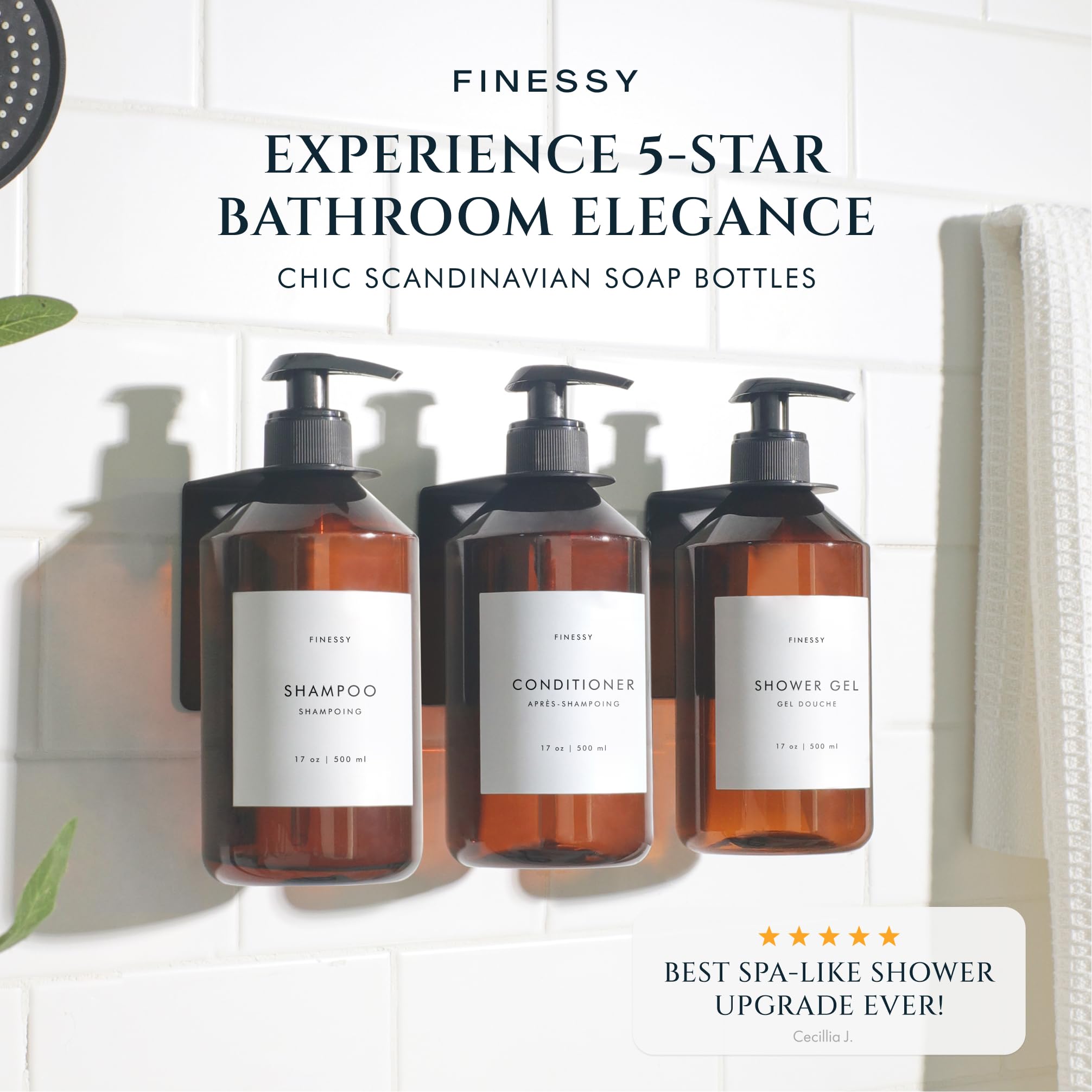 Finessy Refillable Shampoo And Conditioner Dispenser Wall Bottles With Pump, Bathroom Body Wash Soap And Shampoo Dispenser For S