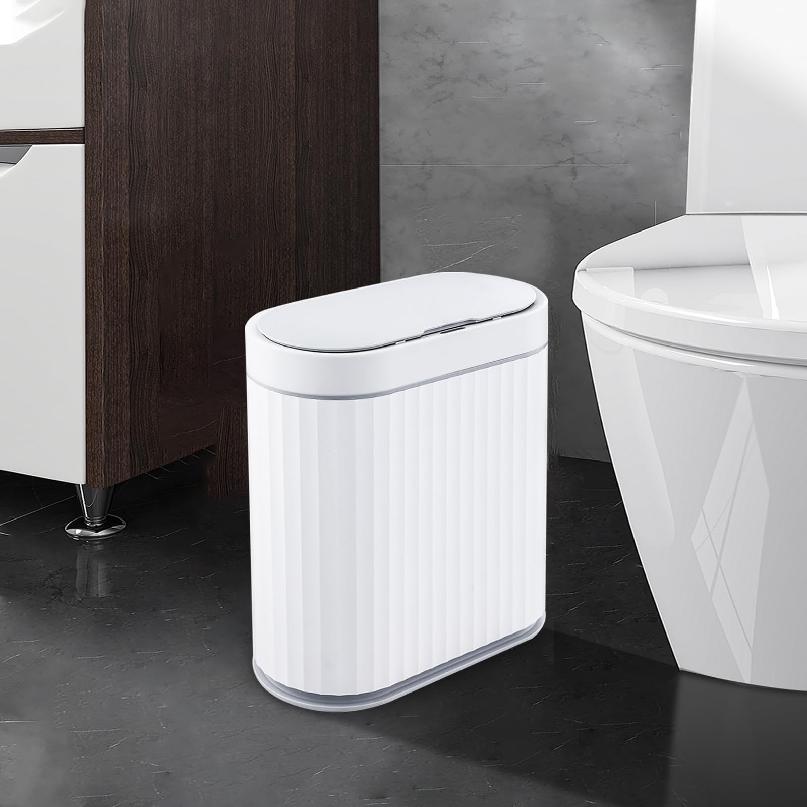 ELPHECO Bathroom Trash Can with lid - 2.5 Gallon Waterproof Sensor Trash Bin, 10 Liter Motion Sensor Trash Can, Slim Garbage Bin