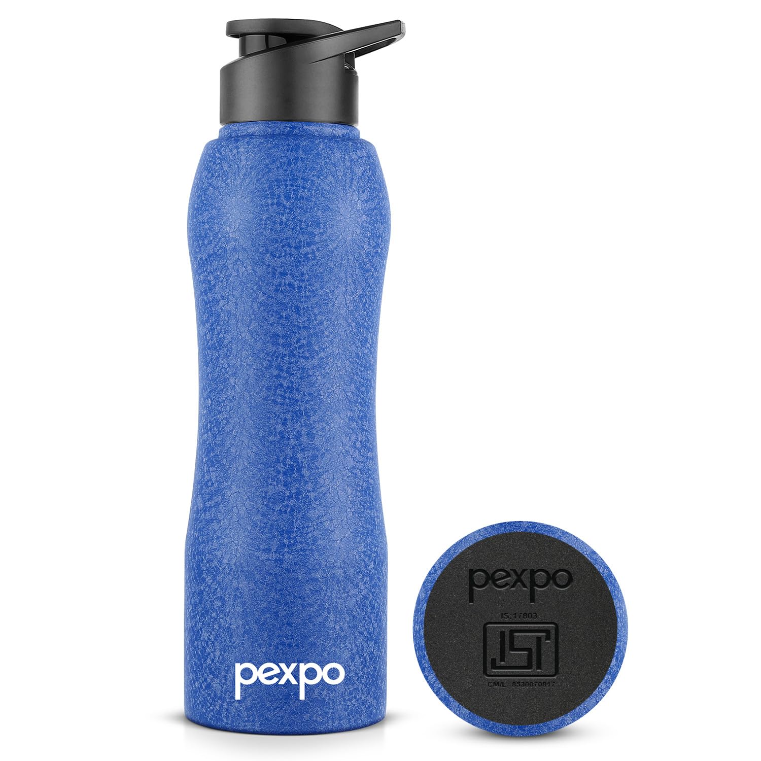 Pexpo Bistro Pro Isi Certified Stainless Steel Fridge Cooling/Sports Sipper Water Bottle 1 Litre, Blue|Single Wall | Home, Offic