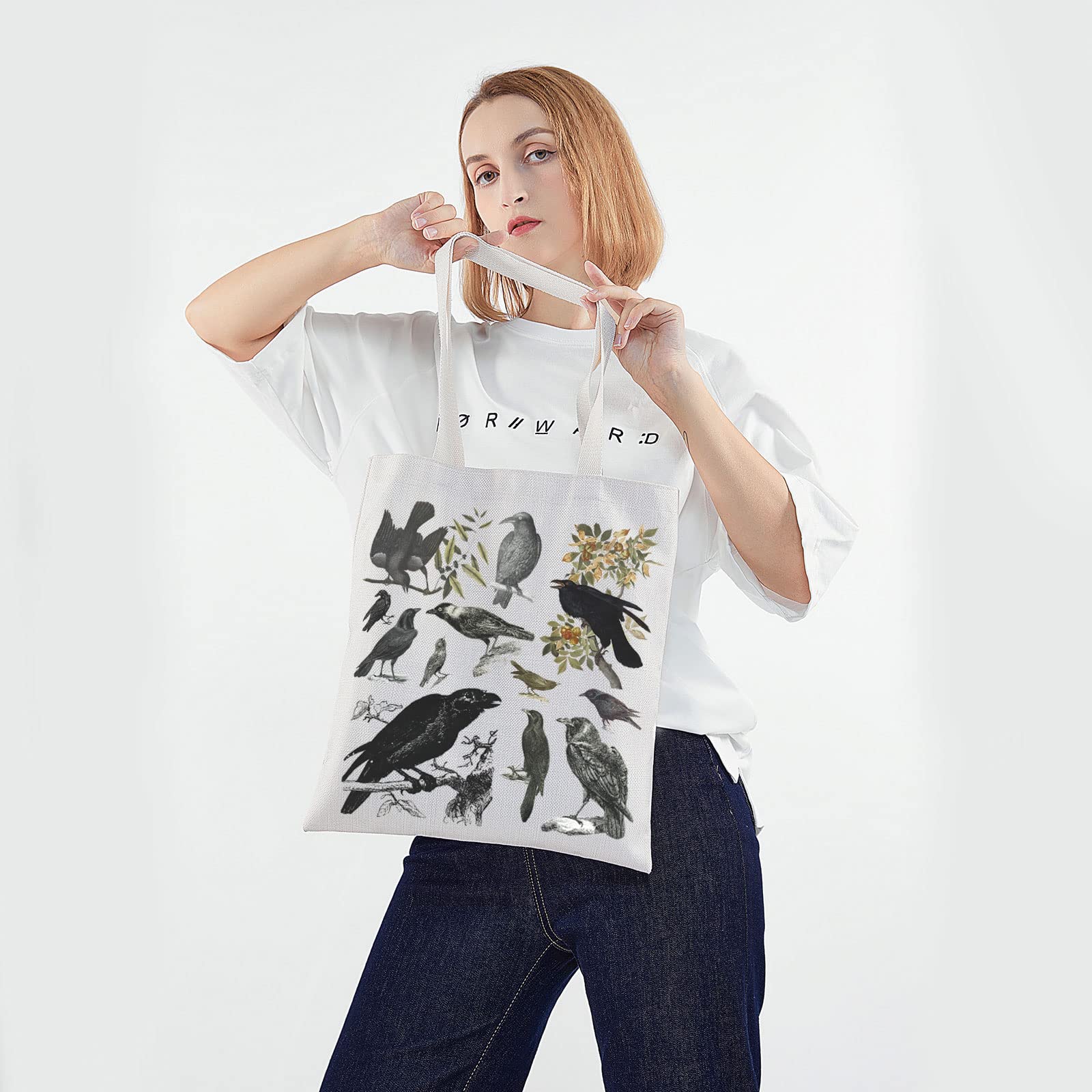 Pwhaoo Black Bird And Ravens Tote Bag Wild Bird Watching Gift Spooky Season Dark Academia Witchy Black Bird Mama Gift (Black Bir
