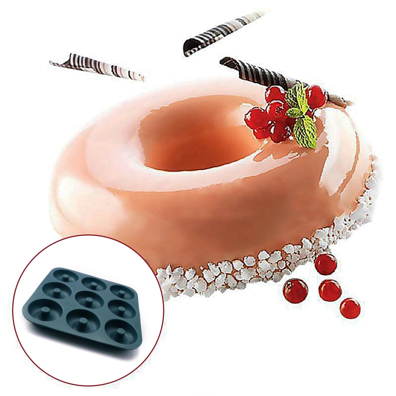 FUNLAVIE Silicone Donut Pan, 9 Cavity Non-Stick Bagel Mold, BPA Free, Navy Blue, 11.2 x 11.1 Inches, Model YJTX