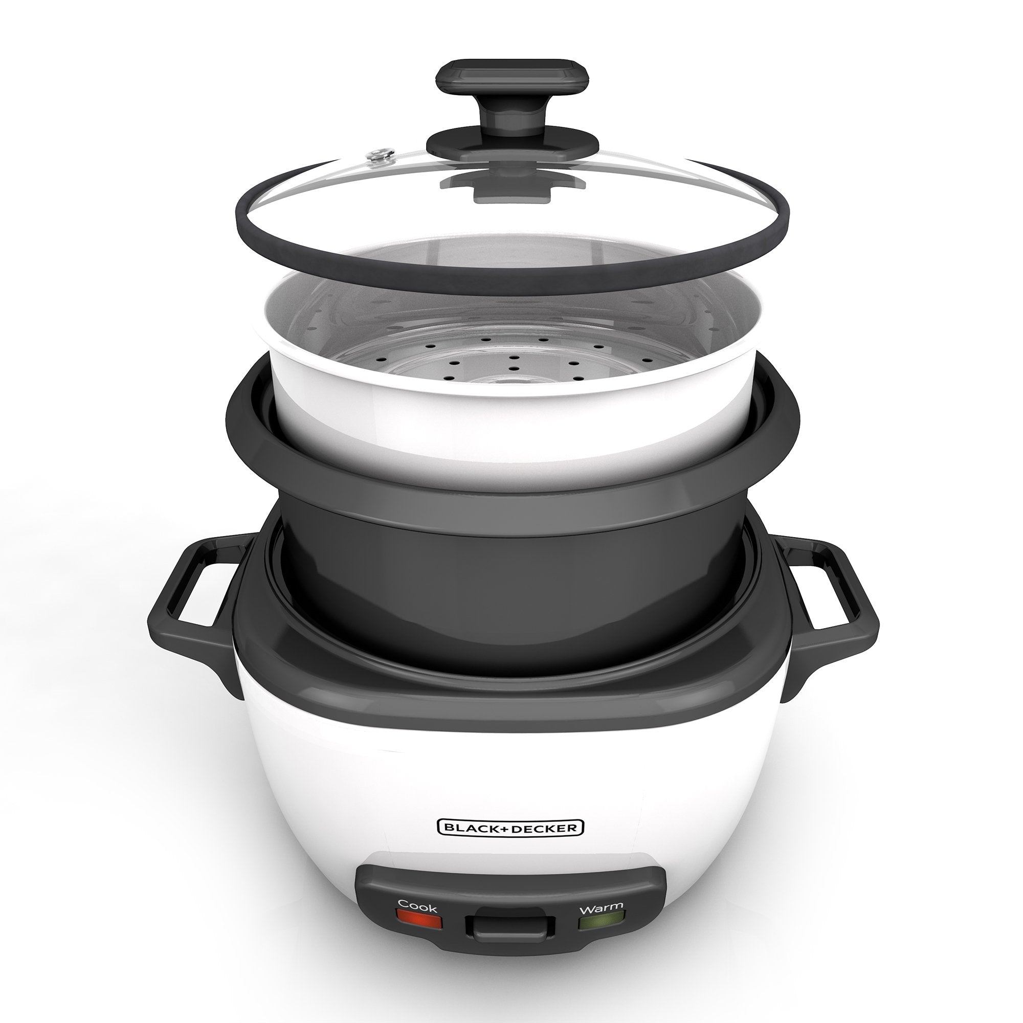Black+Decker Rice Cooker 28 Cups Cooked (14 Cups Uncooked) With Steaming Basket, Removable Non-Stick Bowl, White