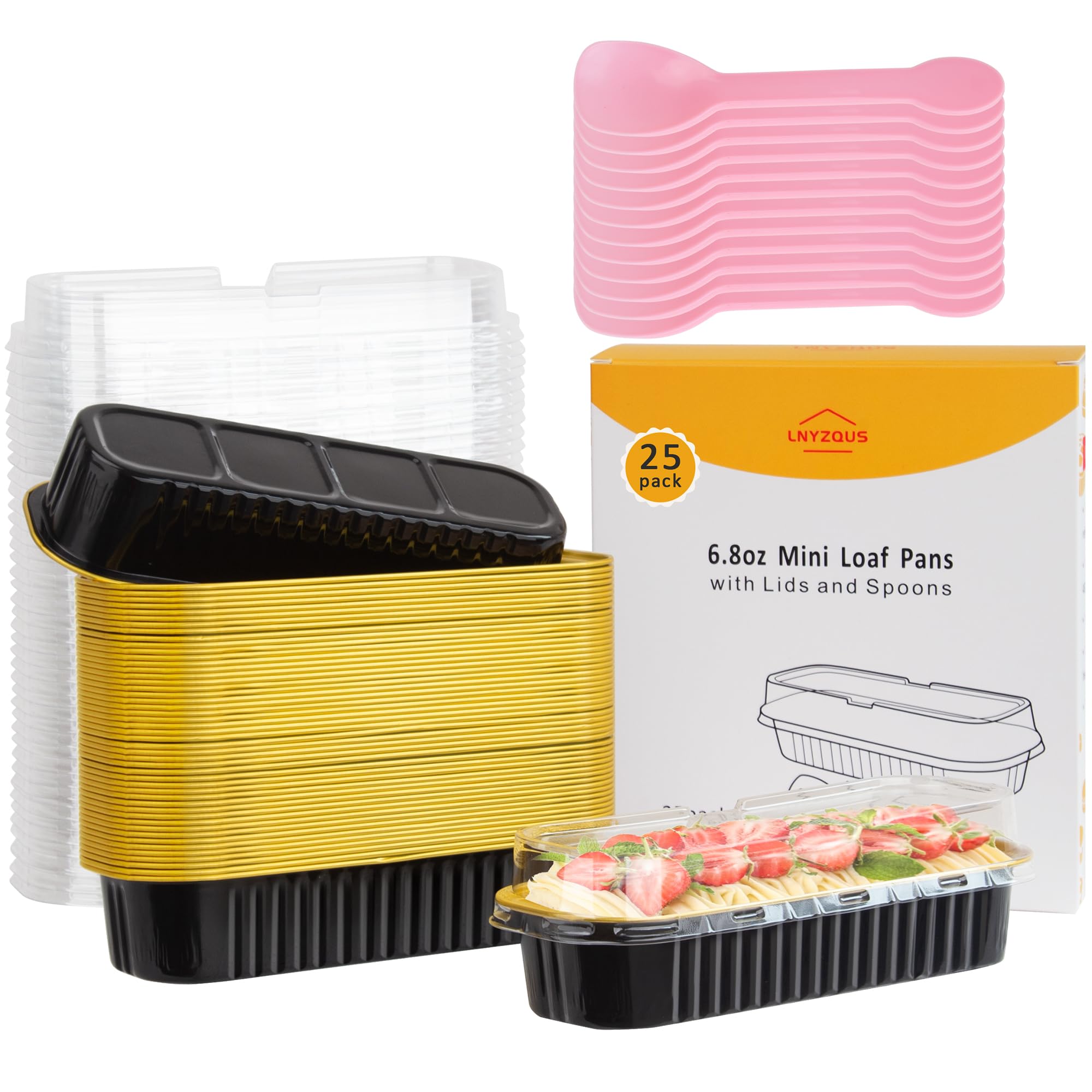 LNYZQUS Foil Mini Loaf Pans with Lids 25 Pack, 6.8oz Mini Cake Tins Individual Baking Cups for Little Banana Bread Loaves, Dispo