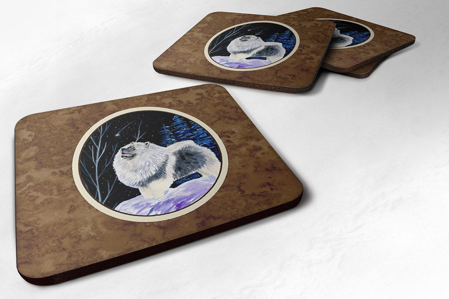 Carolines Treasures Starry Night Keeshond Foam Coasters Set of 4 (Set of 4), 3.5 H x 3.5 W, Multicolor